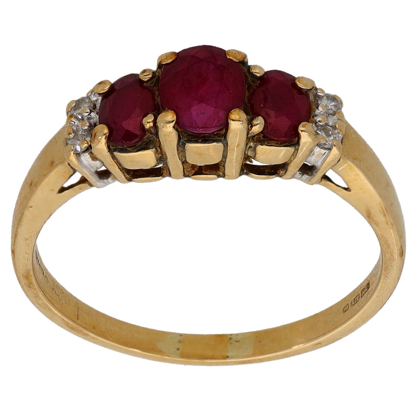 9ct Gold Ruby & 0.02ct Diamond Dress/Cocktail Ring Size N