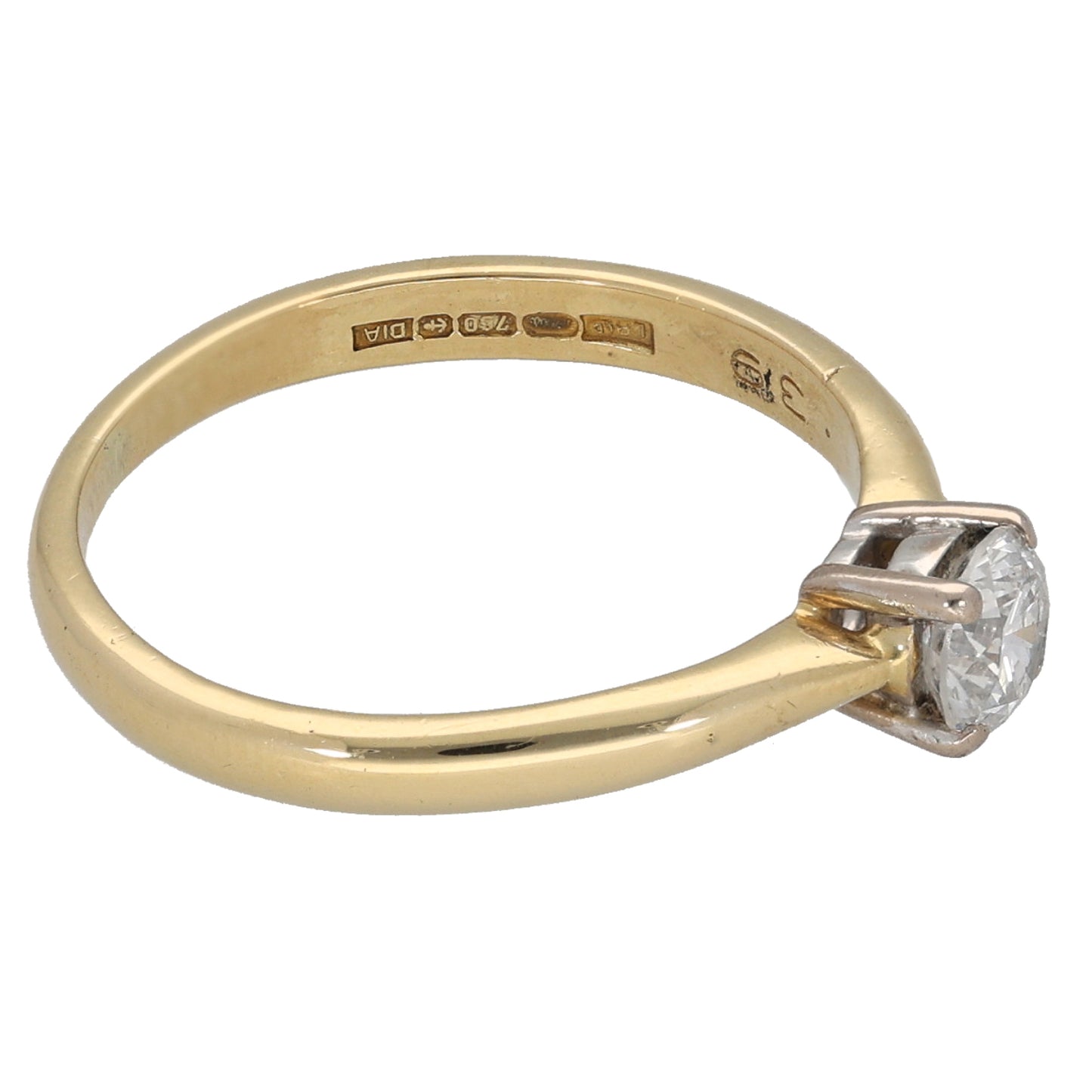 18ct Gold 0.39ct Diamond Solitaire Ring Size L