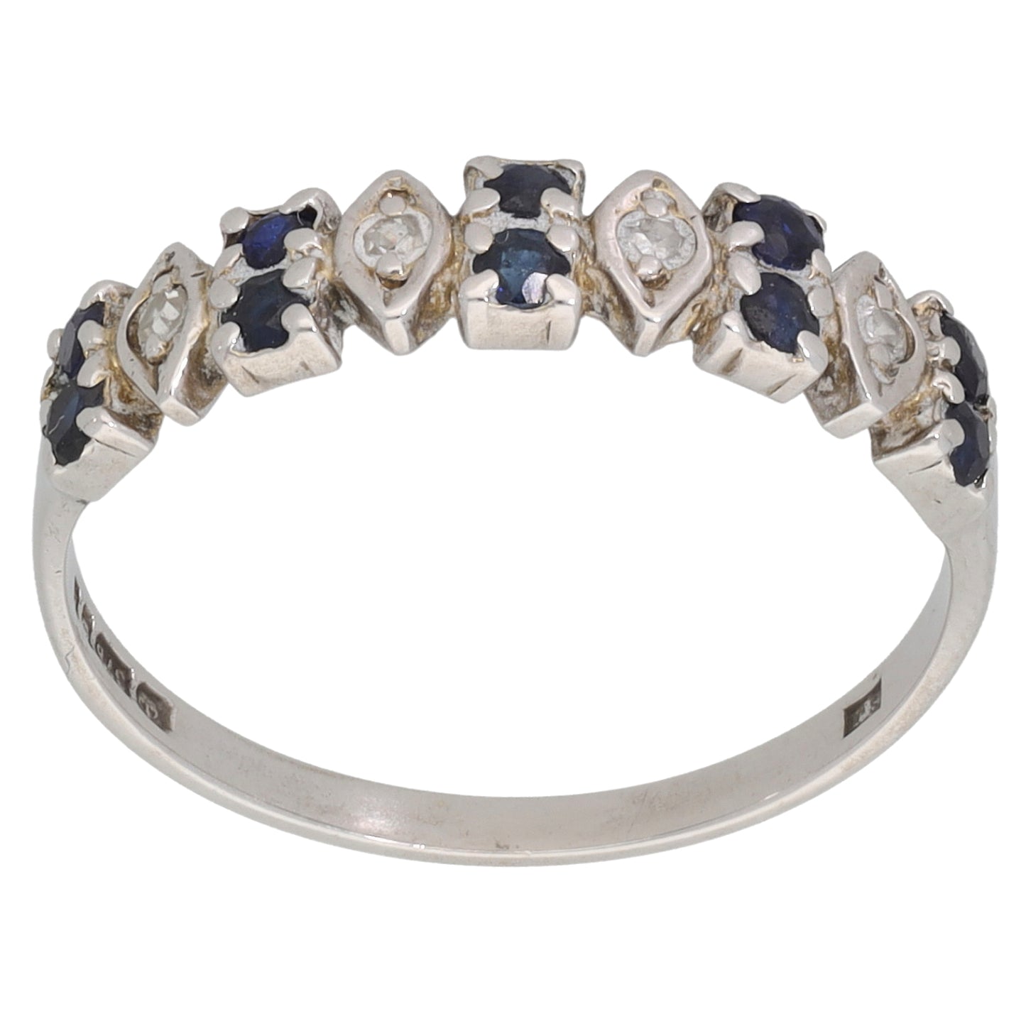 9ct White Gold Sapphire & 0.04ct Diamond Half Eternity Ring Size O