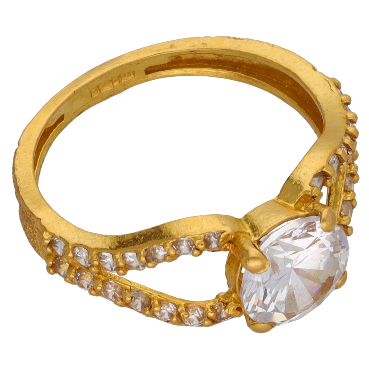 22ct Gold Cubic Zirconia Solitaire Ring With Accent Stones Size N