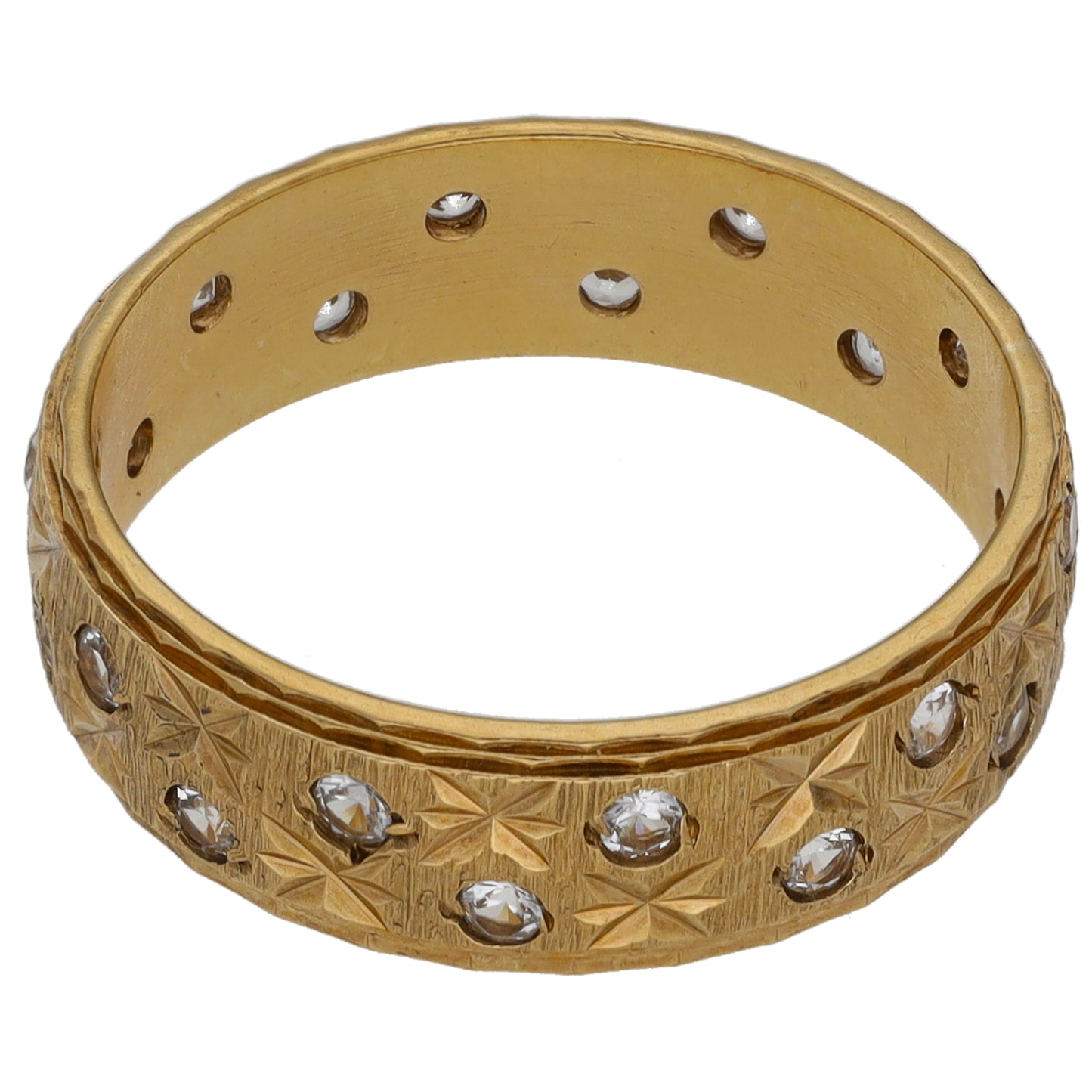 9ct Gold Cubic Zirconia Patterned Wedding Ring Size O