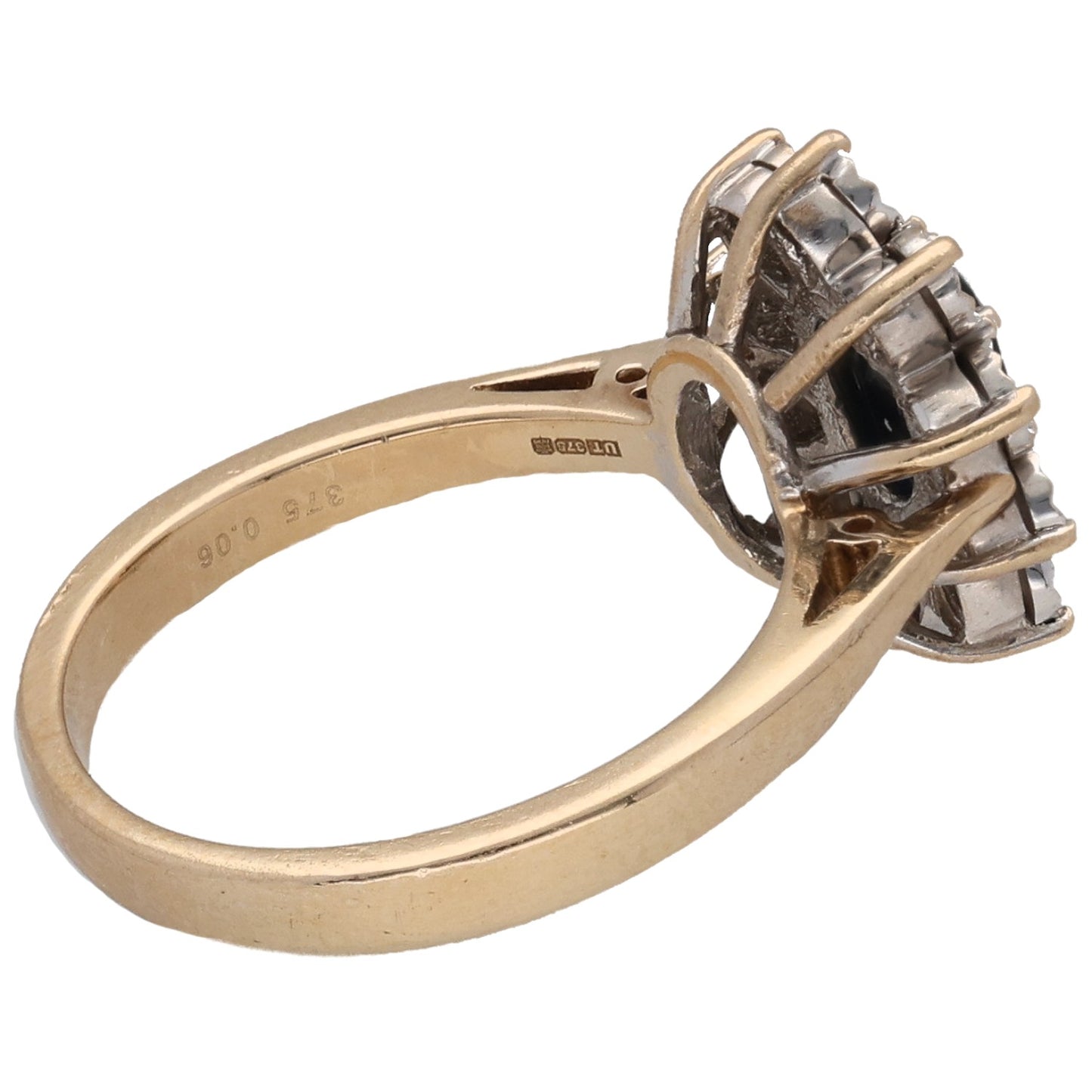 9ct Gold Sapphire & 0.06ct Diamond Dress/Cocktail Ring Size P