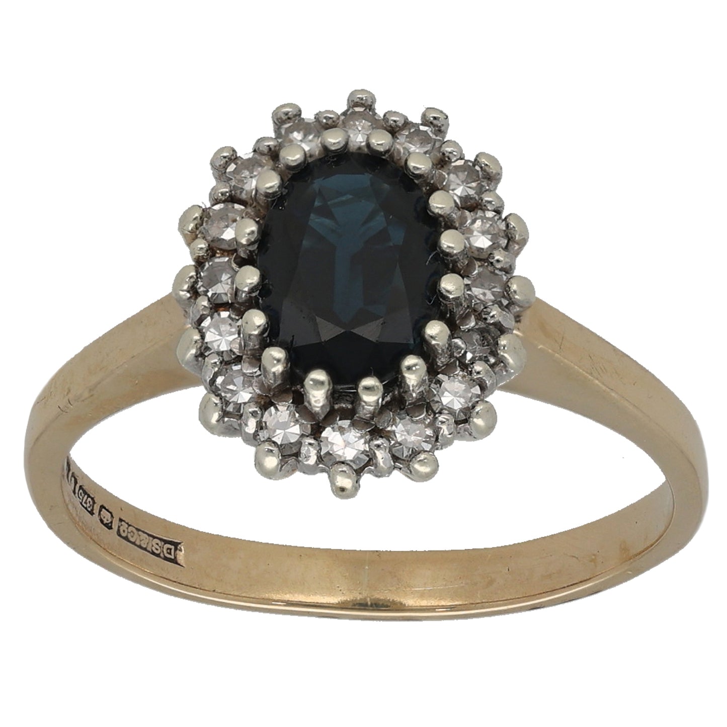 9ct Gold Sapphire & 0.16ct Diamond Dress/Cocktail Ring Size N