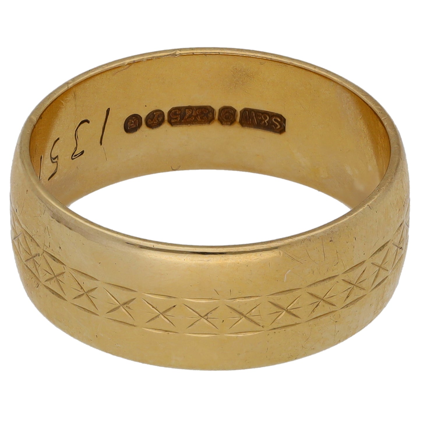 9ct Gold Patterned Wedding Ring Size N