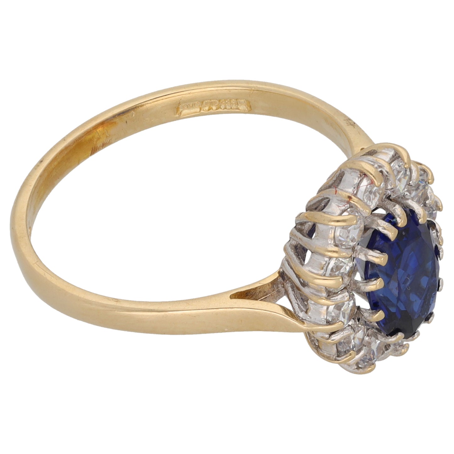 14ct Gold Man Made Sapphire & Cubic Zirconia Dress/Cocktail Ring Size P
