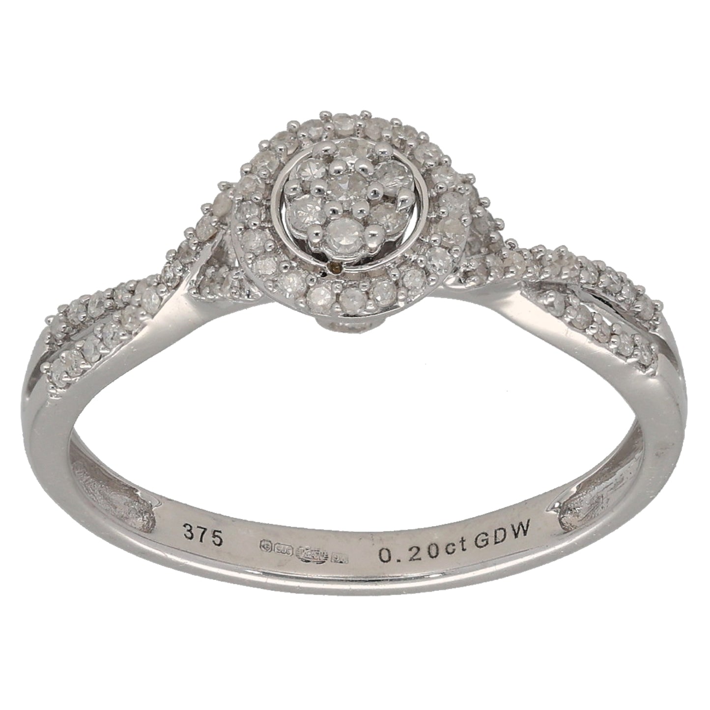 9ct White Gold 0.20ct Diamond Dress/Cocktail Ring Size N