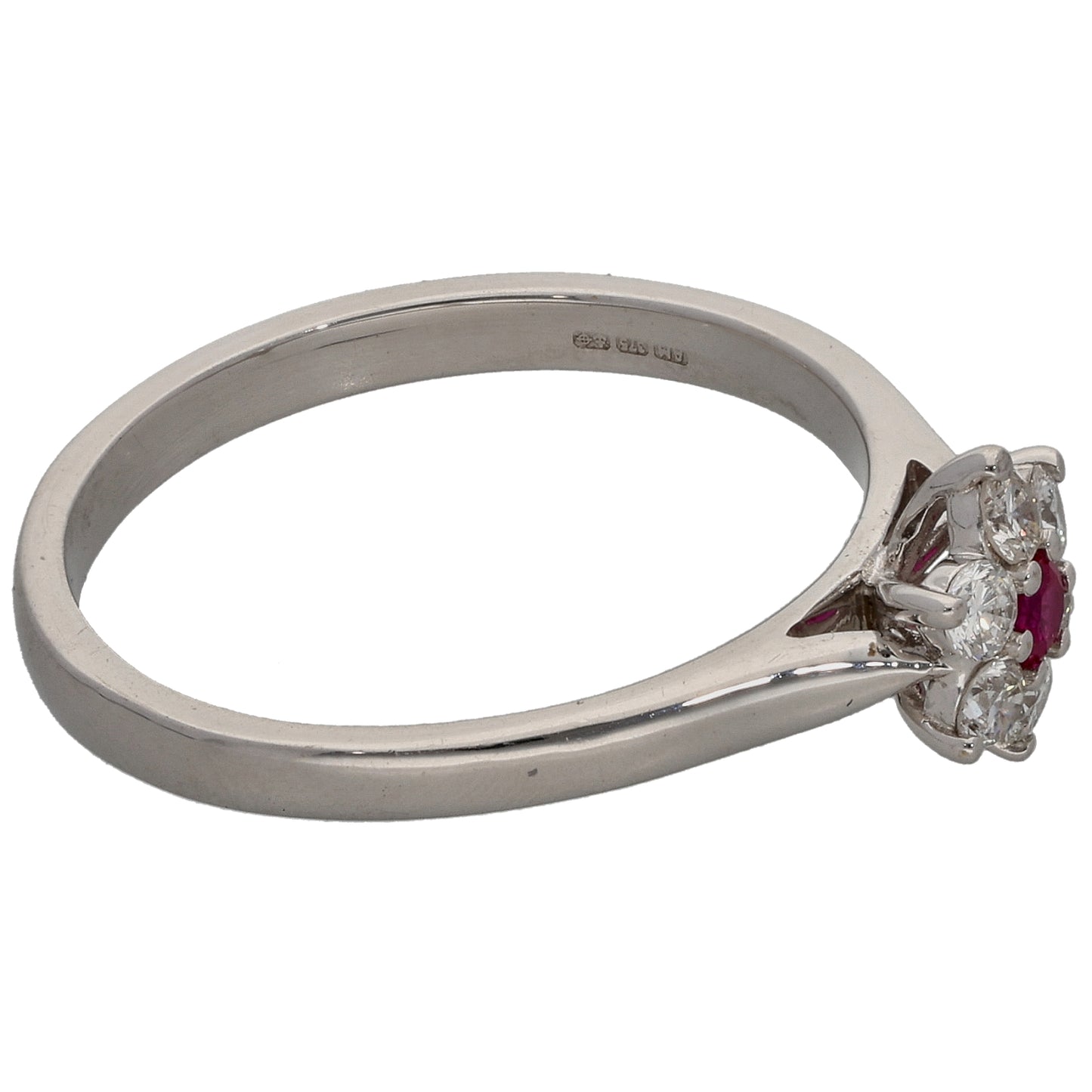 9ct White Gold Ruby & 0.18ct Diamond Dress/Cocktail Ring Size M