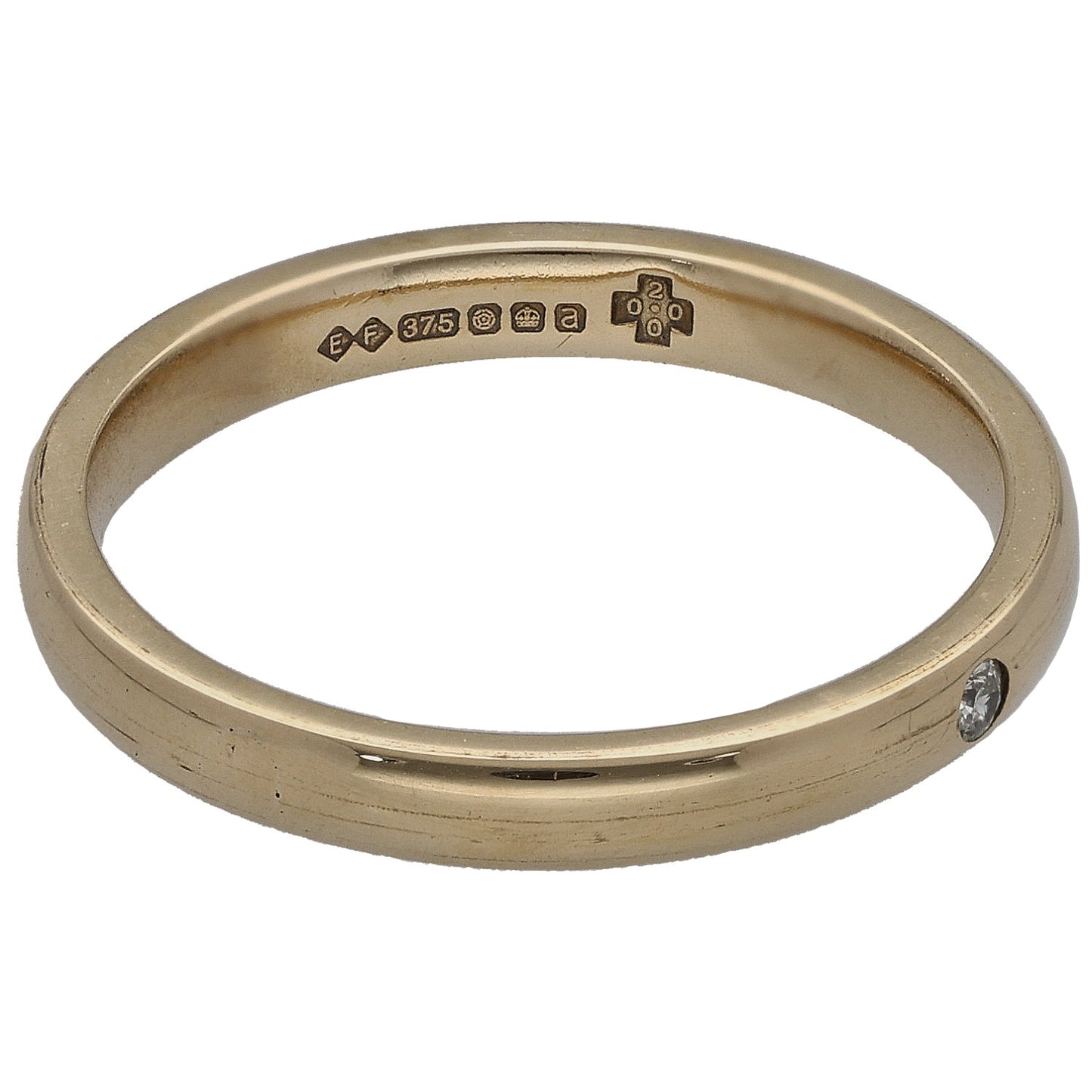 9ct Gold 0.025ct Diamond Plain Single Stone Wedding Ring Size P