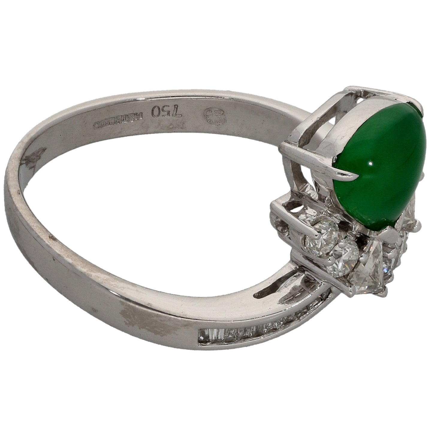 18ct White Gold Green Agate & 0.34ct Diamond Dress/Cocktail Ring Size L