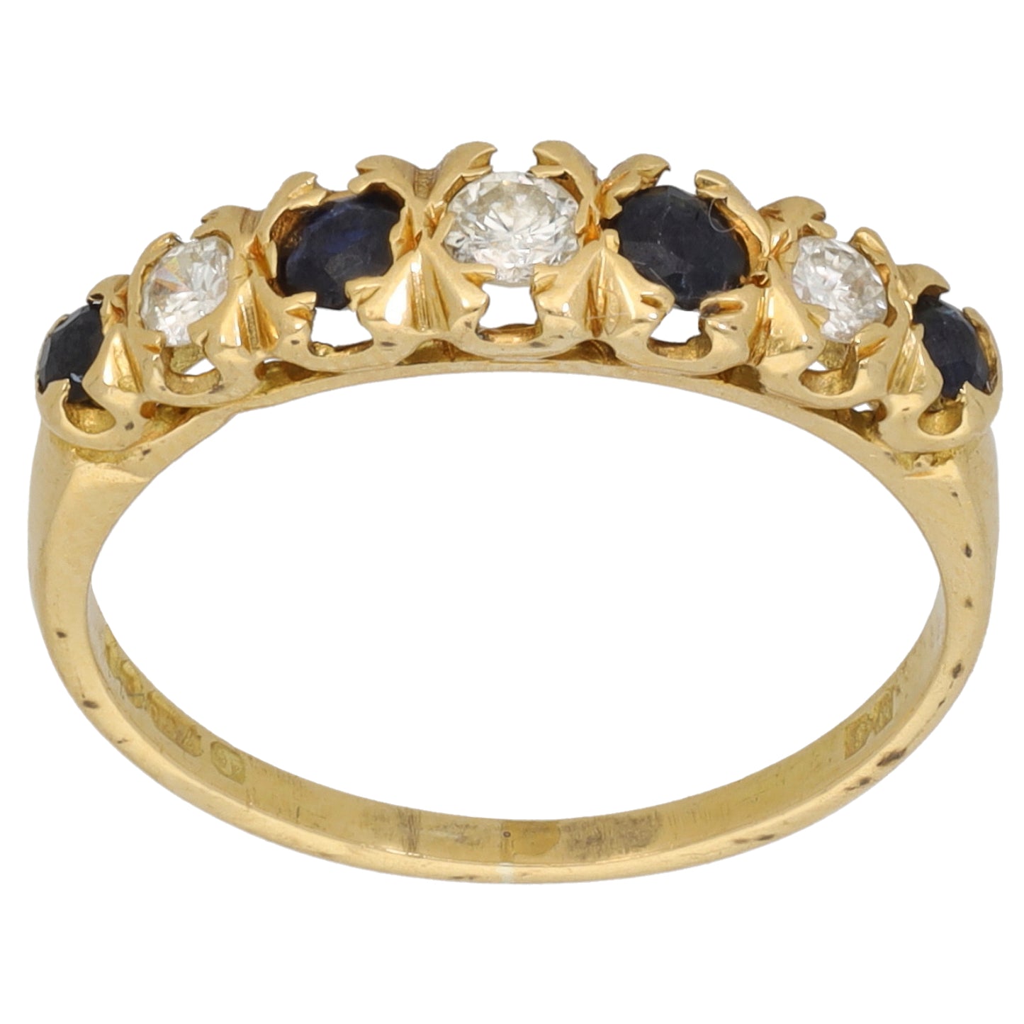18ct Gold Sapphire & 0.17ct Diamond Half Eternity Ring Size L