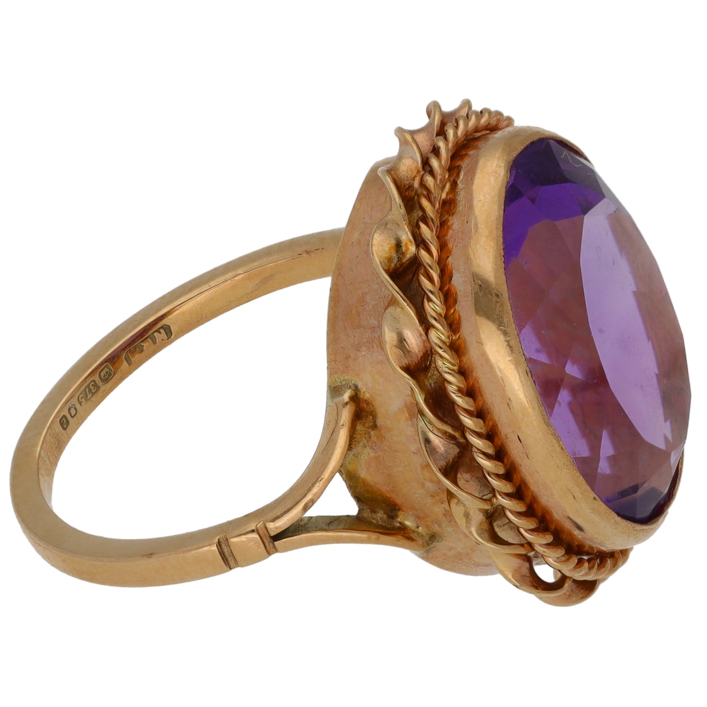 9ct Gold Amethyst Single Stone Ring Size L