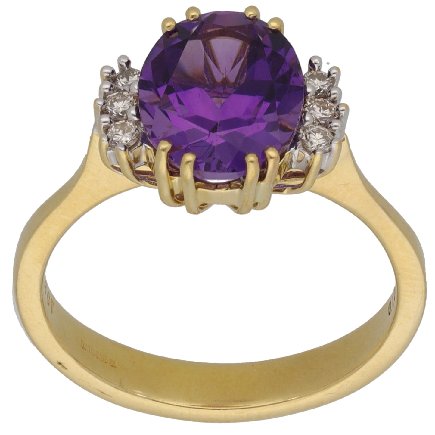 18ct Gold Amethyst & 0.10ct Diamond Dress/Cocktail Ring Size O