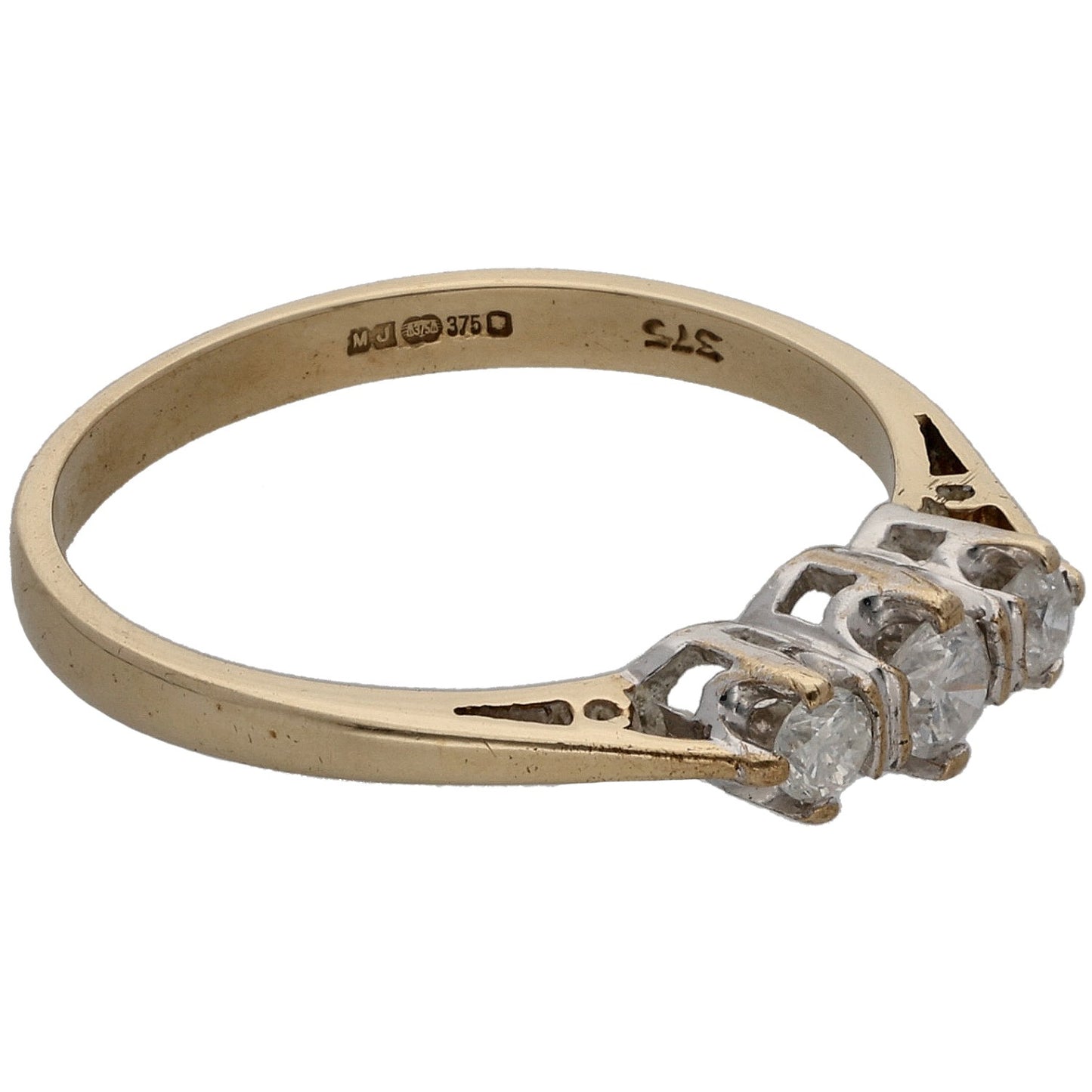 9ct Gold 0.25ct Diamond Trilogy Ring Size M