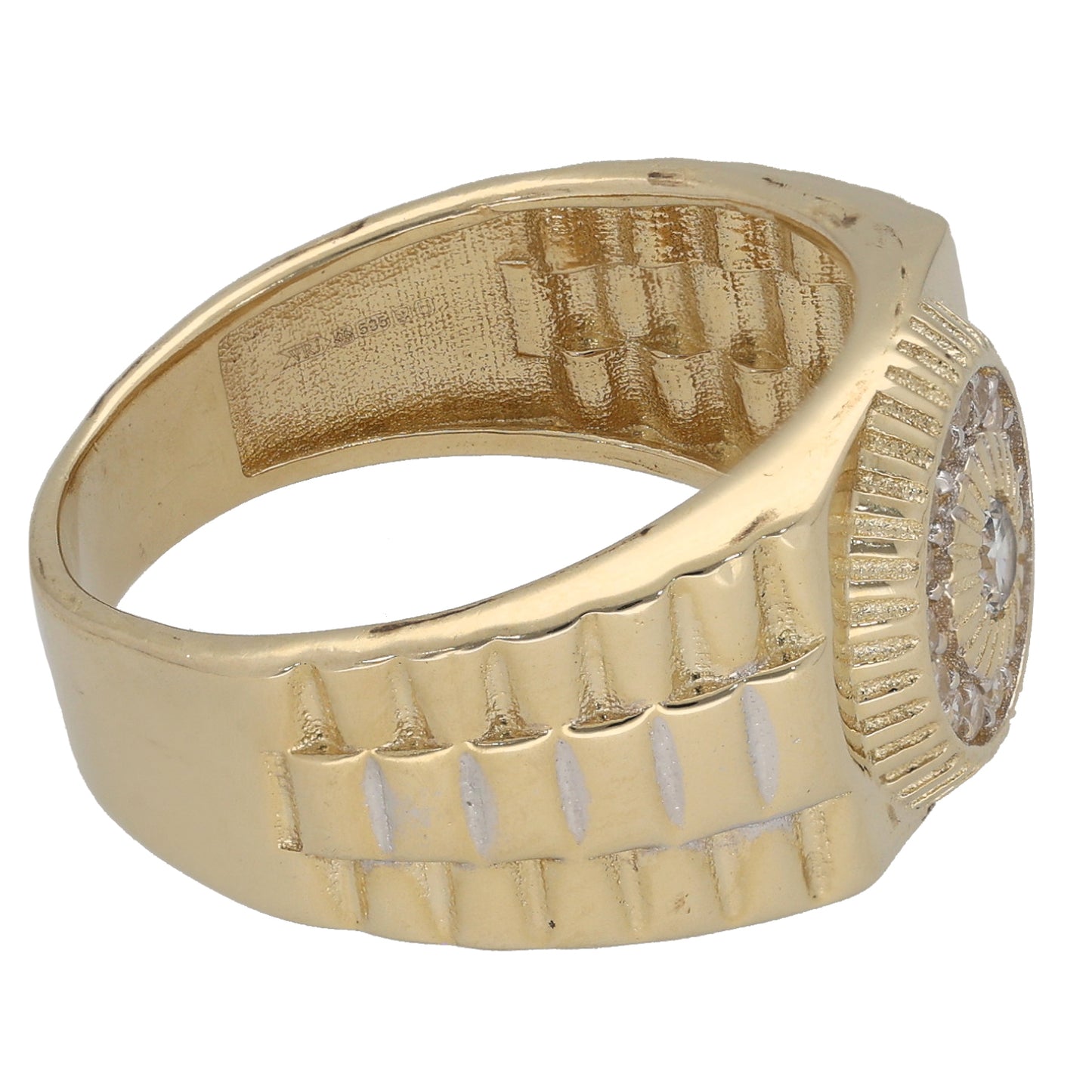 14ct Gold Cubic Zirconia Patterned Signet Ring Size S