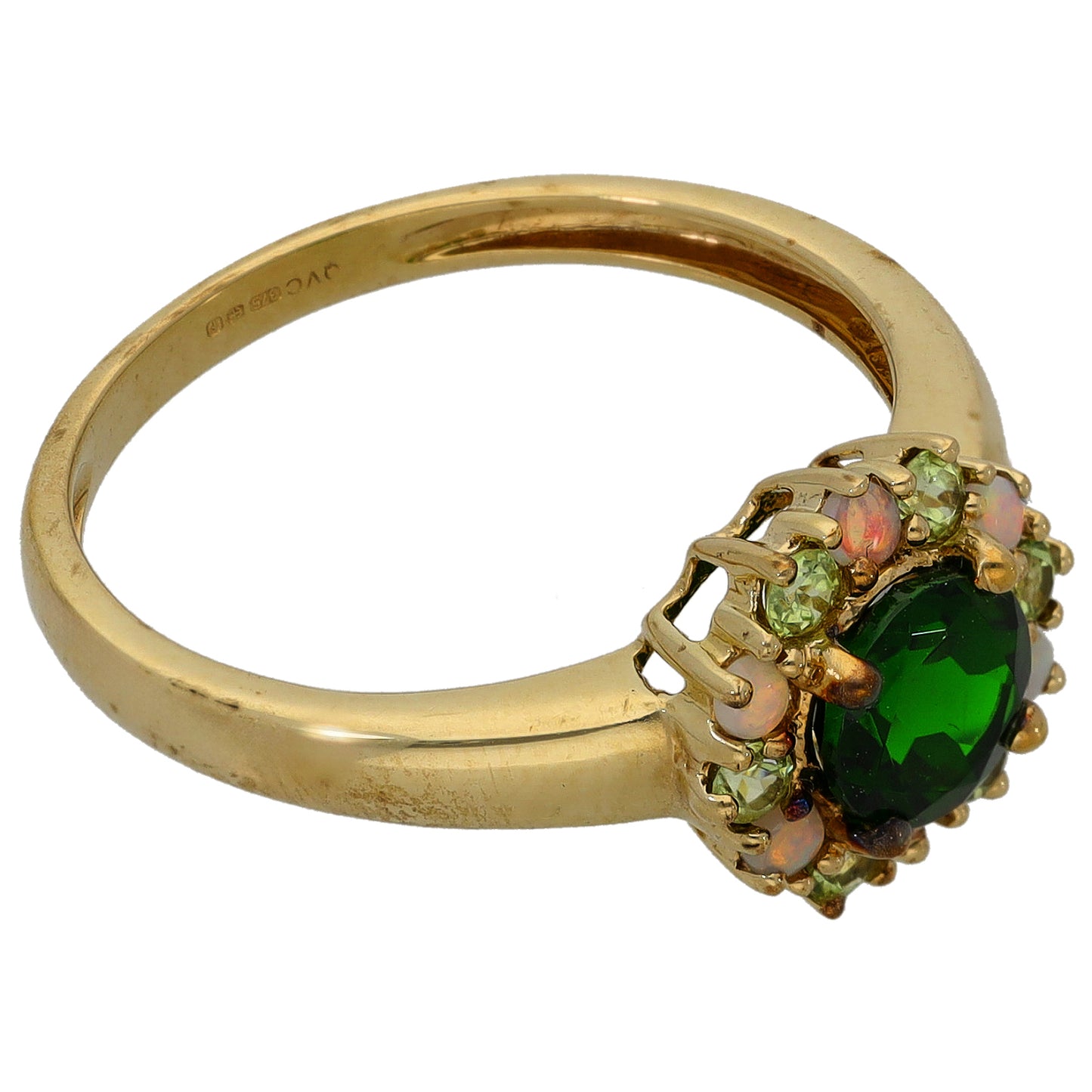 9ct Gold Diopside, Opal & Garnet Dress/Cocktail Ring Size Q