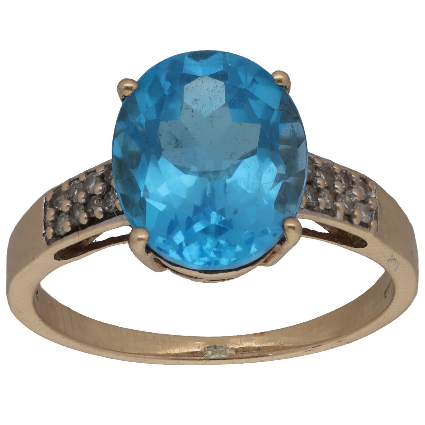 9ct Gold Topaz & 0.08ct Diamond Single Stone Ring With Accents Size R