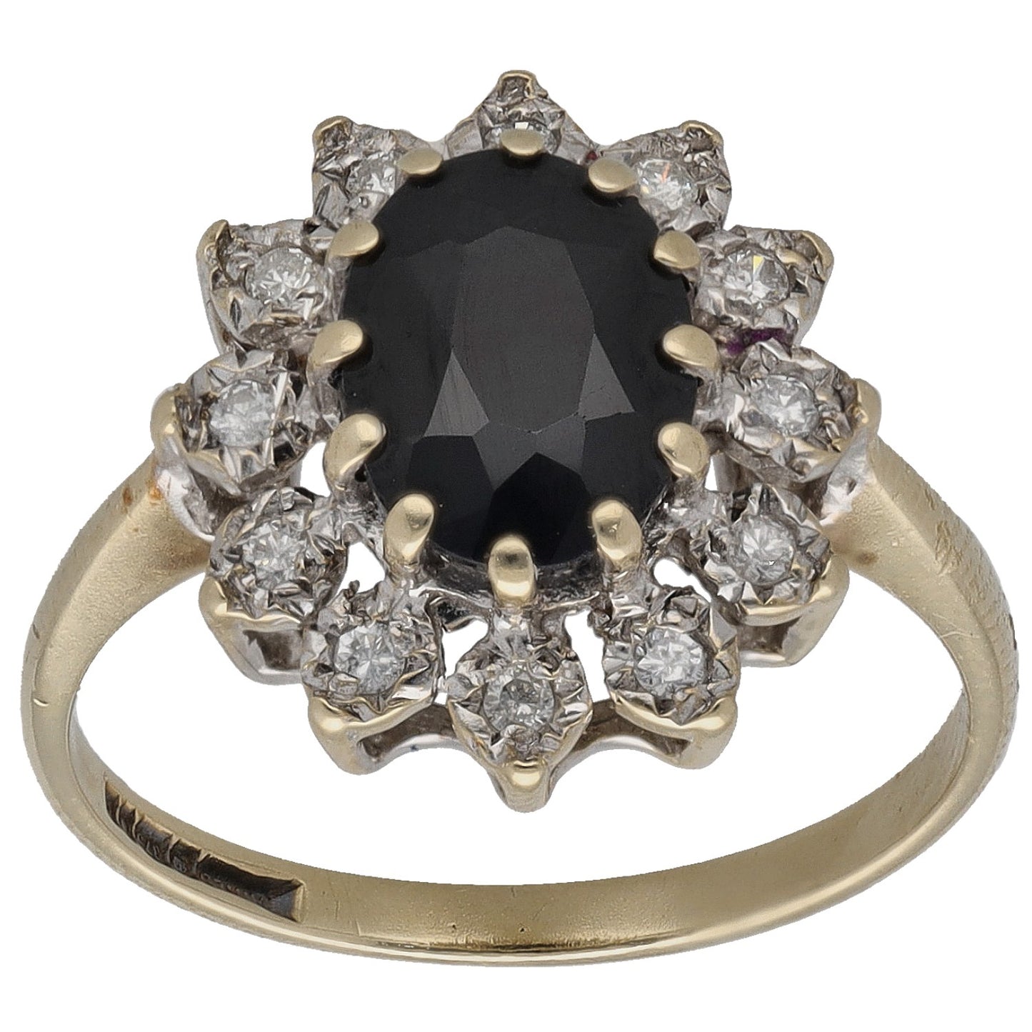 9ct Gold Sapphire & 0.12ct Diamond Dress/Cocktail Ring Size O