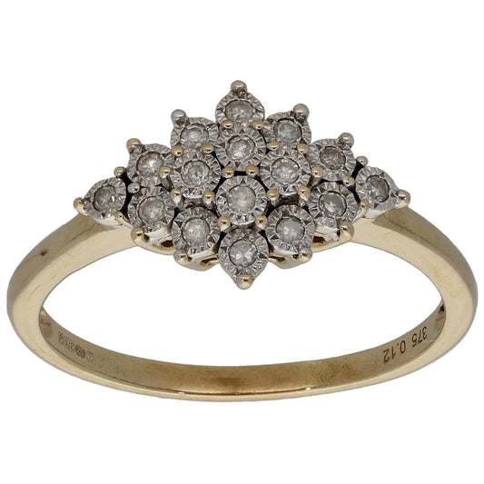 9ct Gold 0.12ct Diamond Cluster Ring Size P