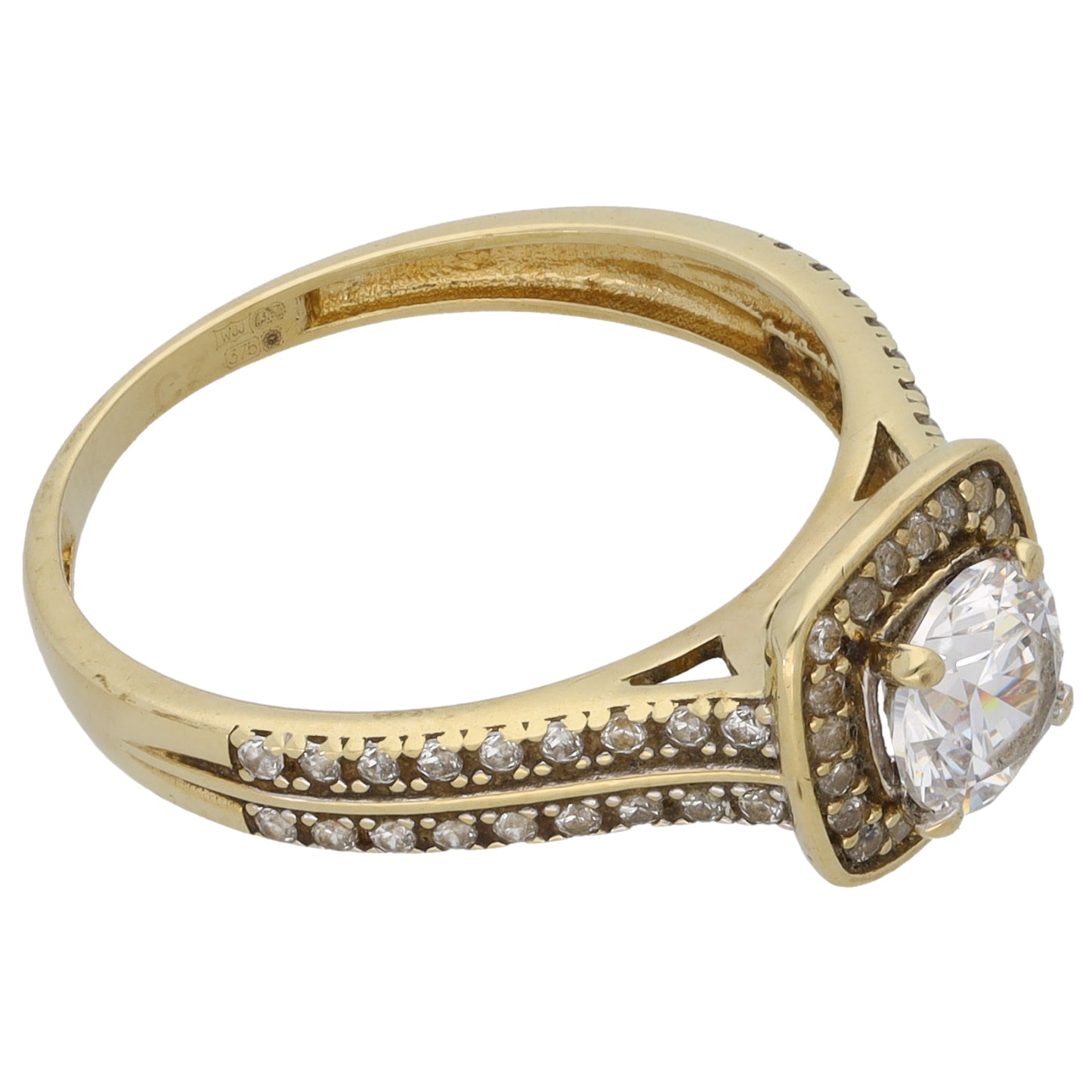 9ct Gold Cubic Zirconia Halo Ring Size P
