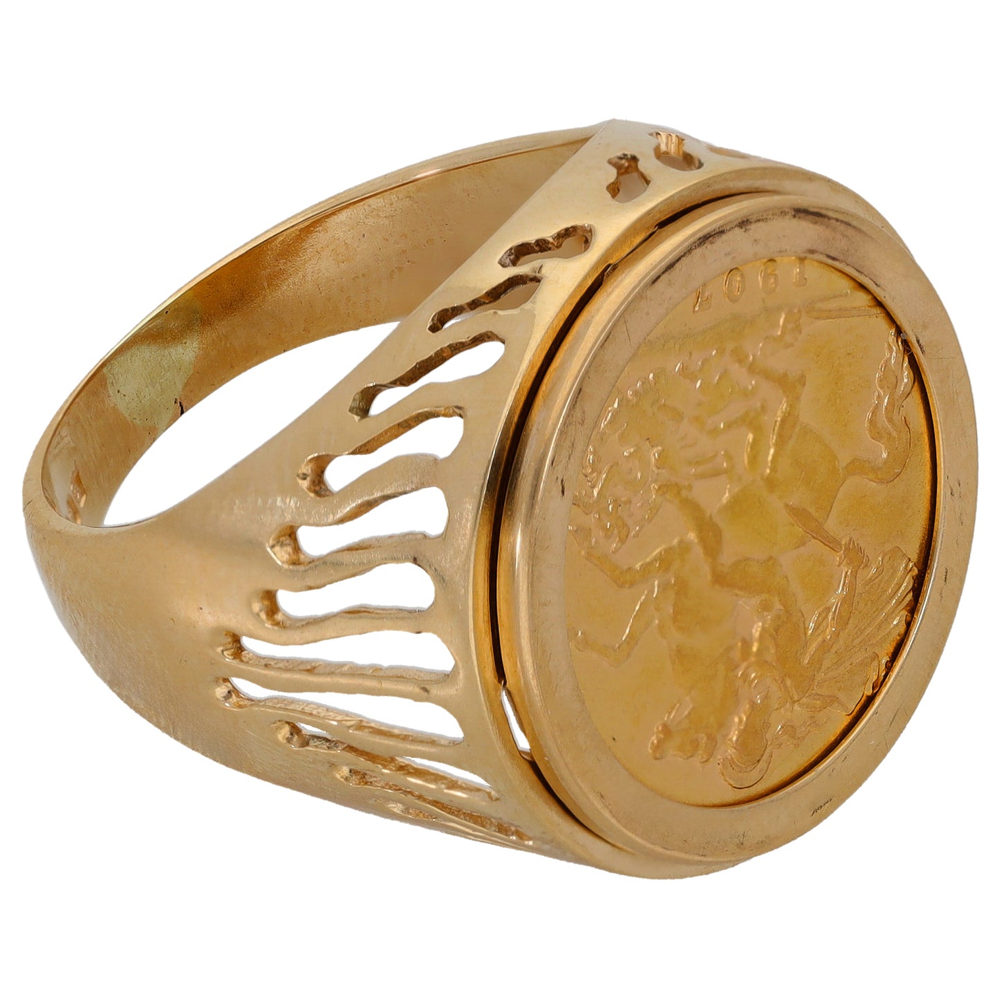 9ct Gold Half Sovereign Coin Ring Size T