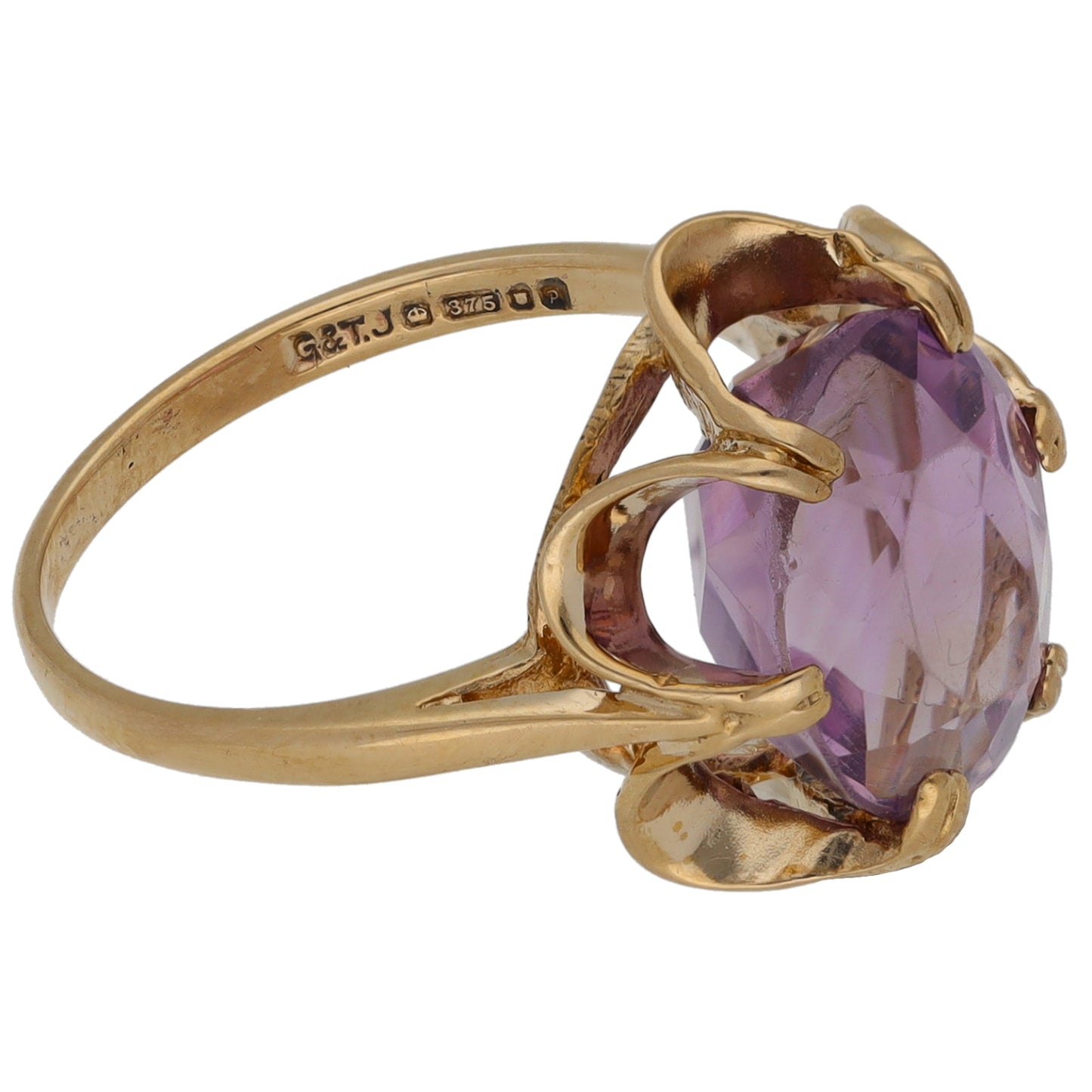 9ct Gold Amethyst Single Stone Ring Size L