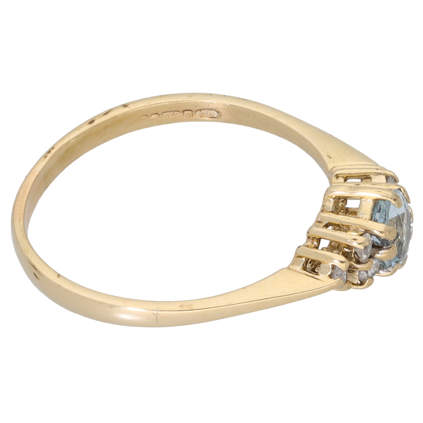 9ct Gold Aquamarine & 0.06ct Diamond Dress/Cocktail Ring Size O