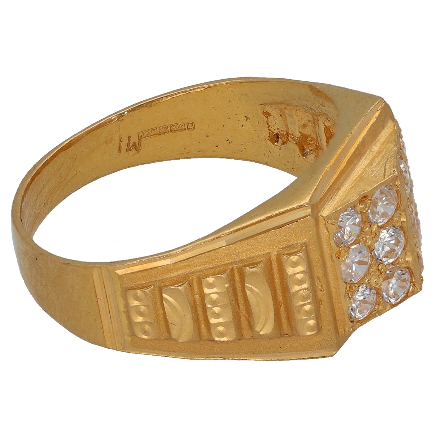 22ct Gold Cubic Zirconia Patterned Signet Ring Size S