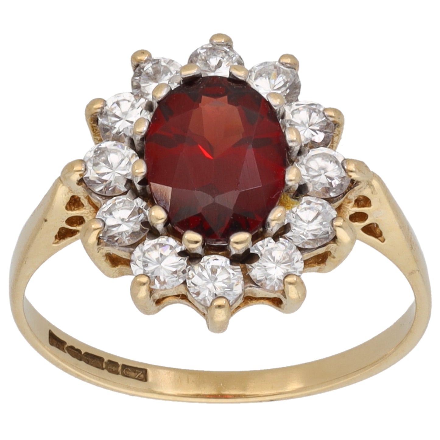 9ct Gold Garnet & Cubic Zirconia Dress/Cocktail Ring Size L