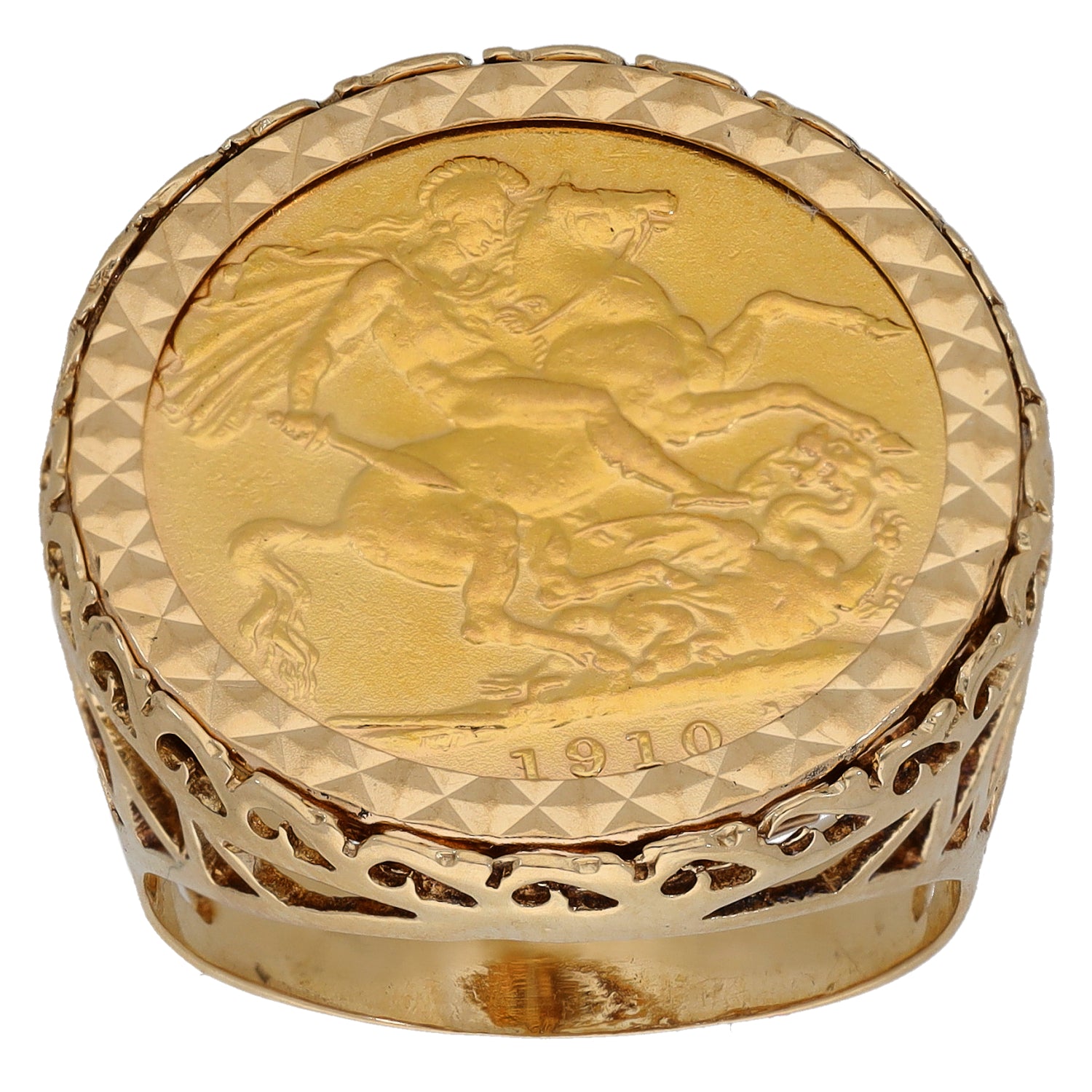 9ct Gold Full Sovereign Coin Ring Size T | H&T