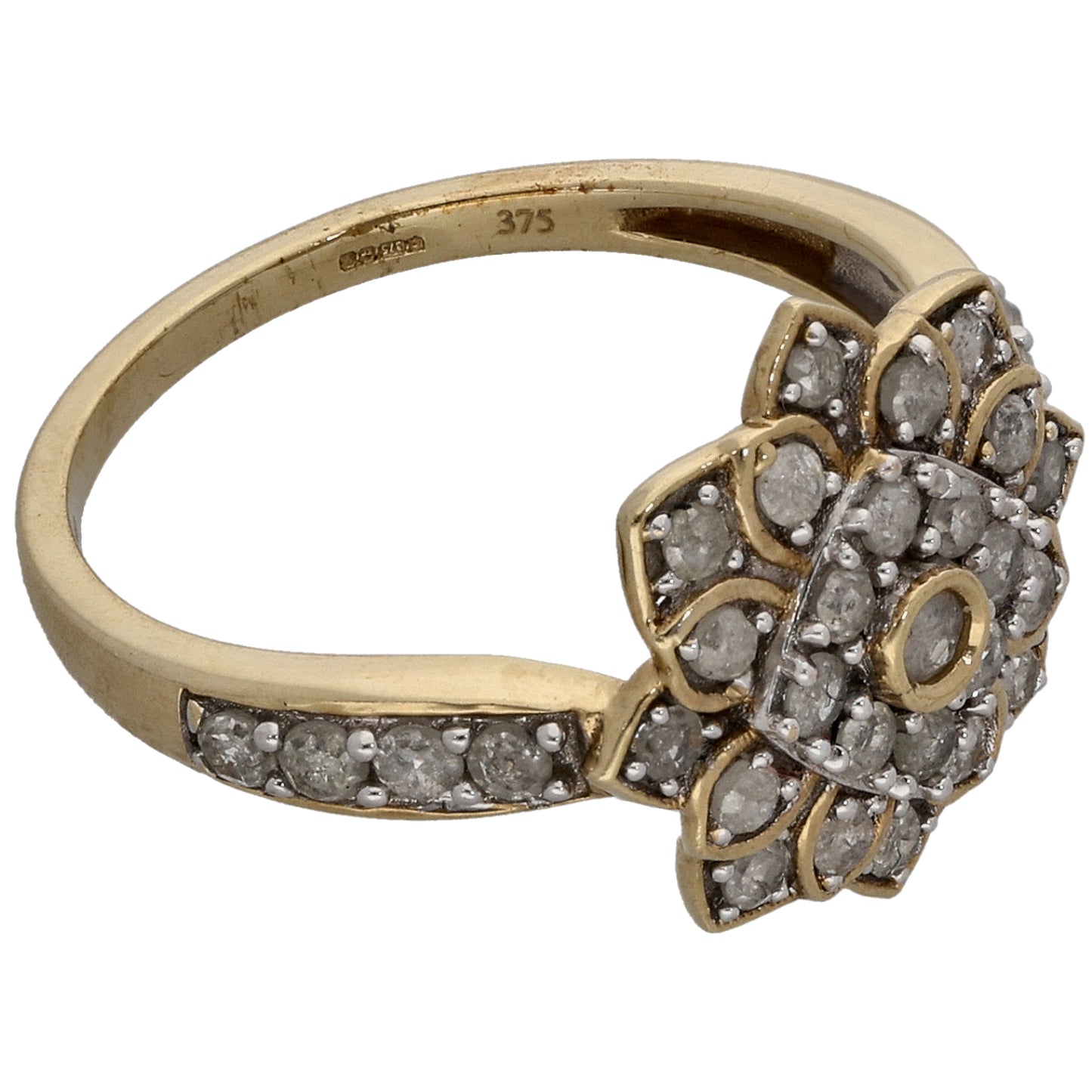9ct Gold 0.99ct Diamond Cluster Ring Size P