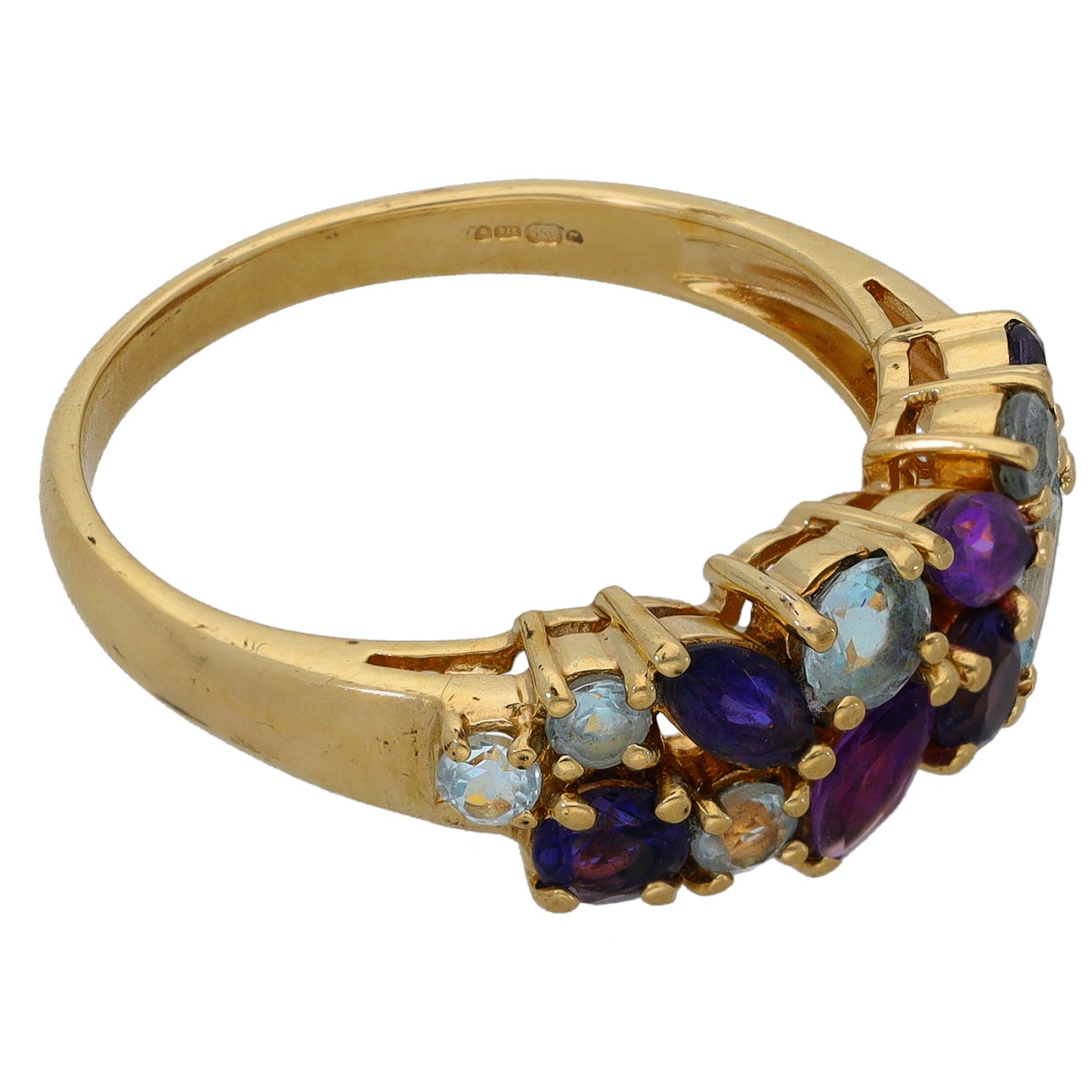 9ct Gold Amethyst, Iolite & Topaz Dress/Cocktail Ring Size Q