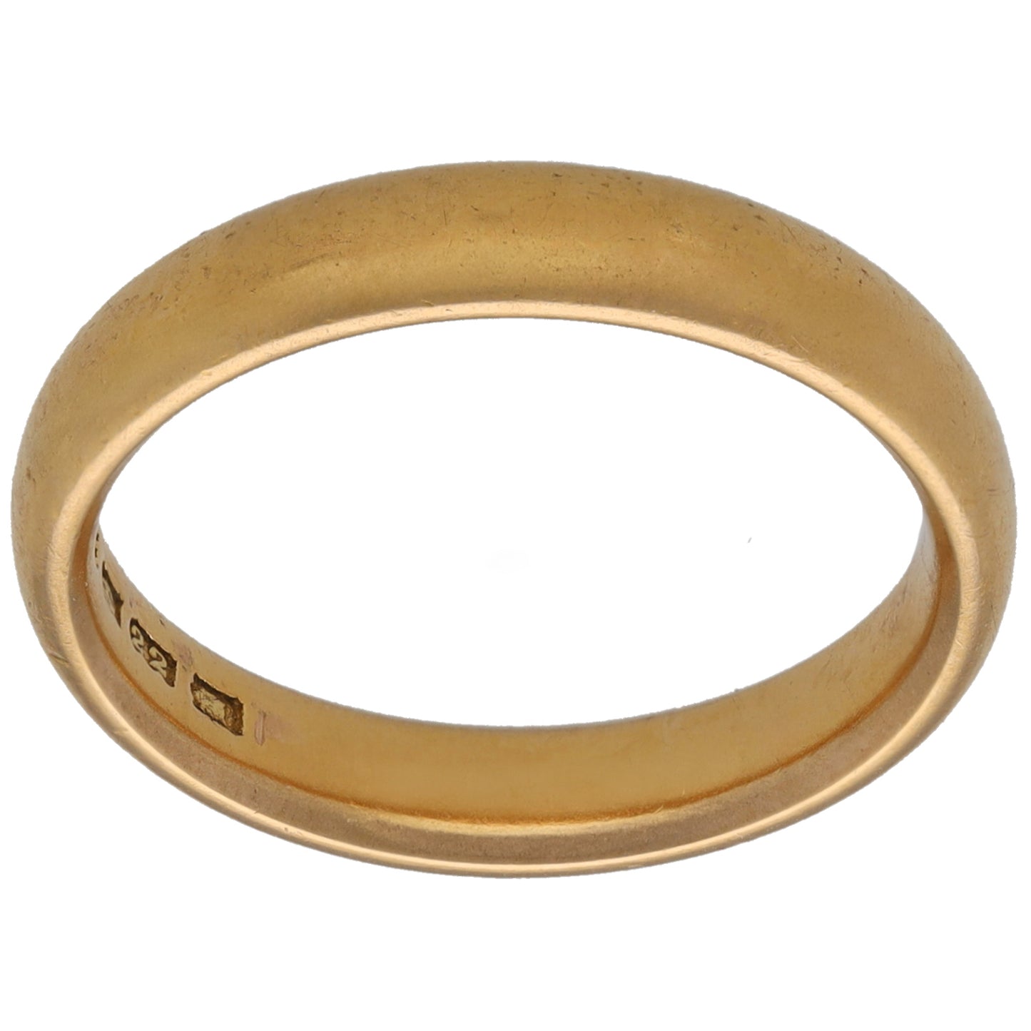 Plain 22ct gold wedding ring band, smooth rounded profile, ring size O