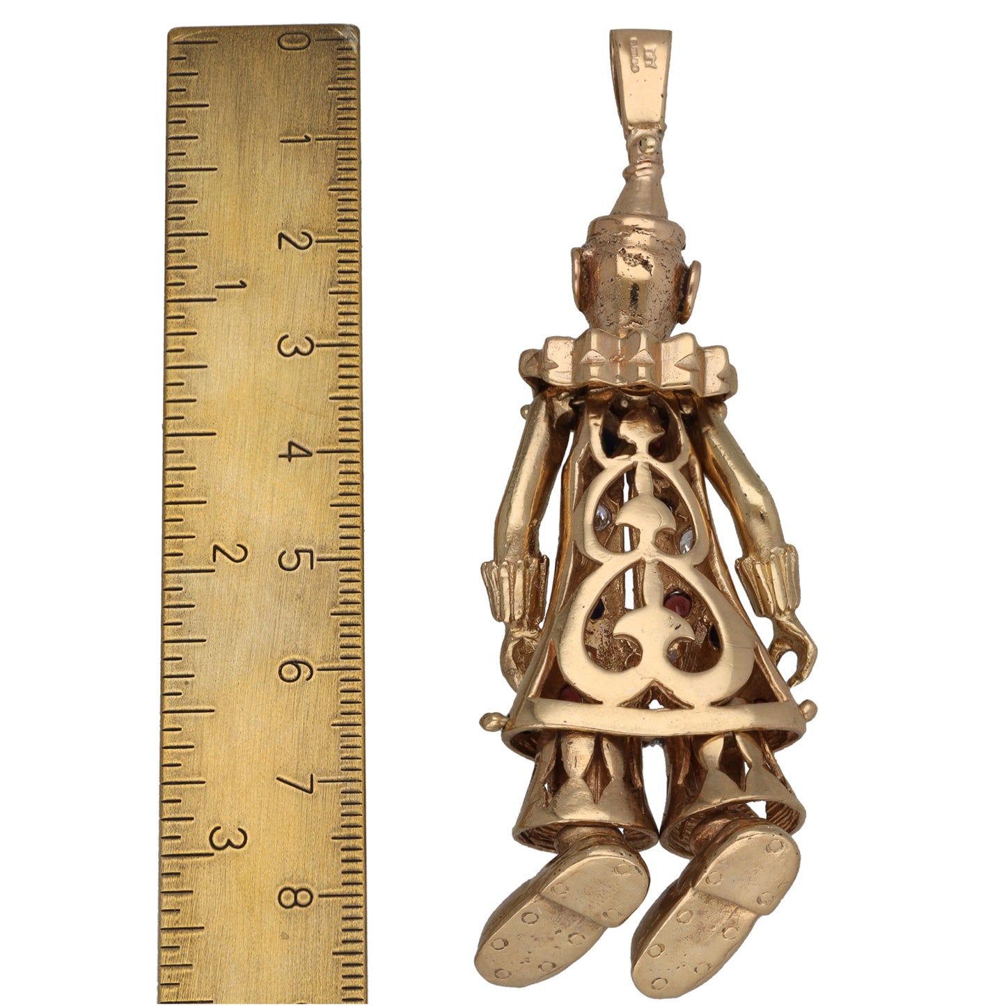9ct Gold Garnet, Sapphire & Cubic Zirconia Clown Pendant