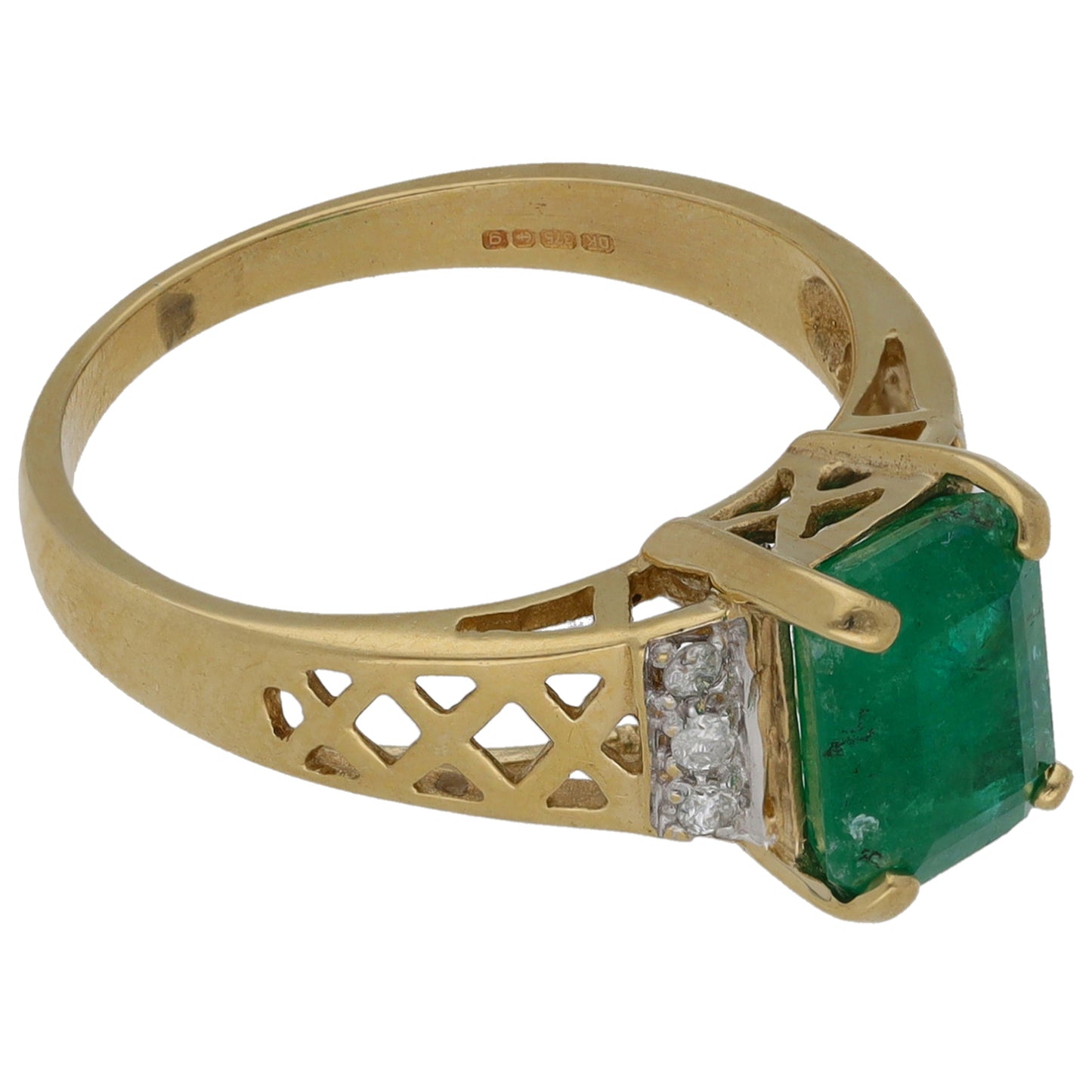 9ct Gold Emerald & 0.06ct Diamond Dress/Cocktail Ring Size L