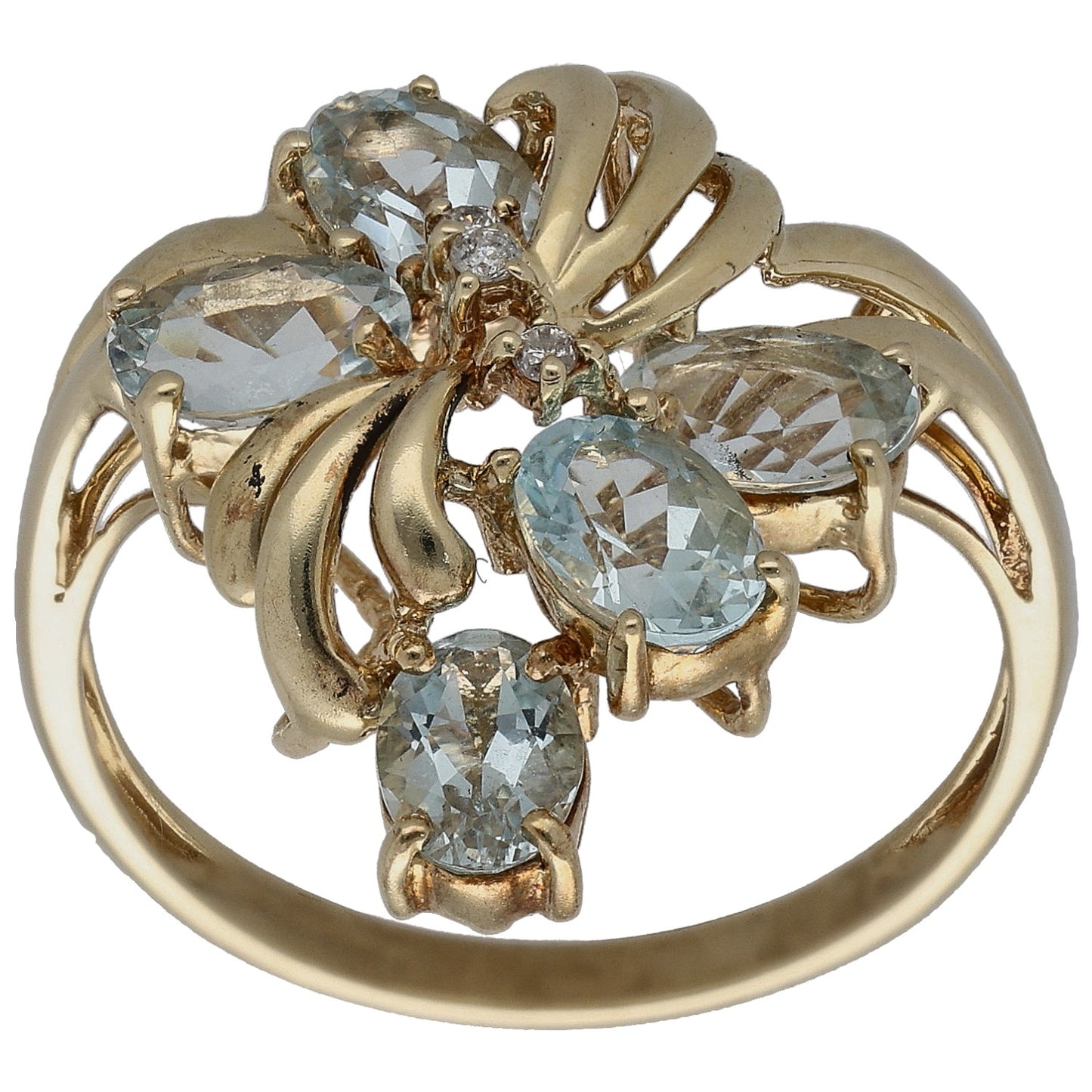 9ct Gold Aquamarine & 0.03ct Diamond Dress/Cocktail Ring Size R