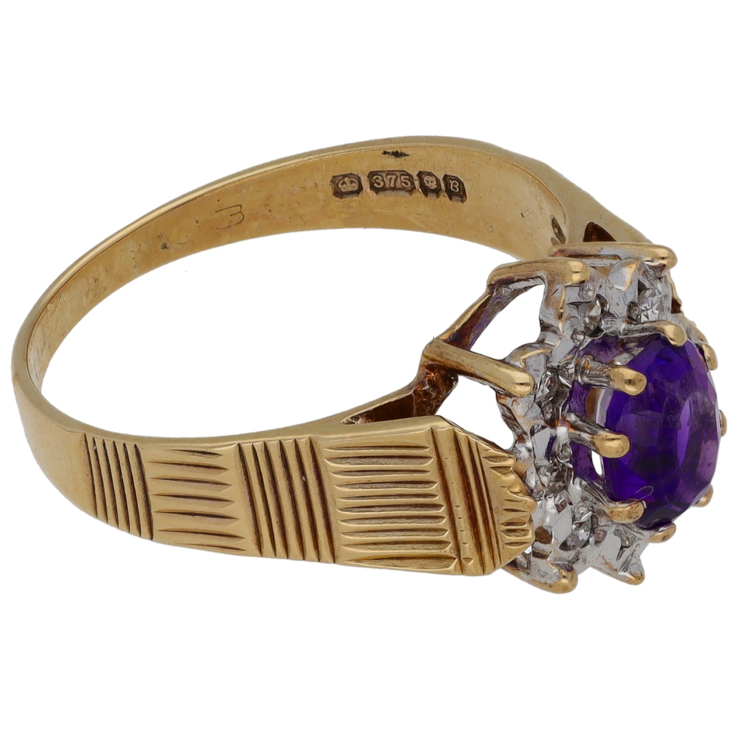 9ct Gold Amethyst & 0.08ct Diamond Dress/Cocktail Ring Size Q
