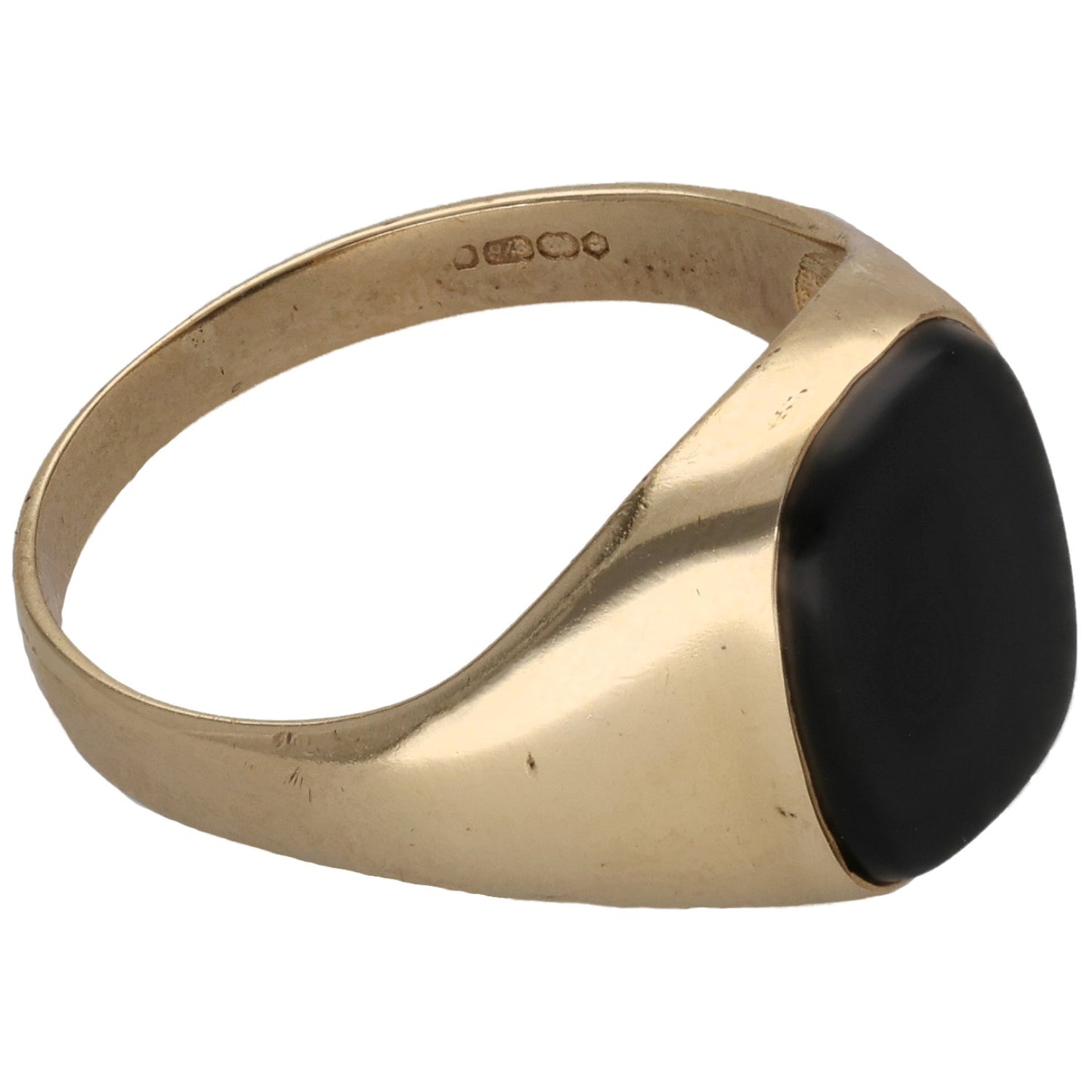Gold signet ring with black onyx oval and hallmarked band