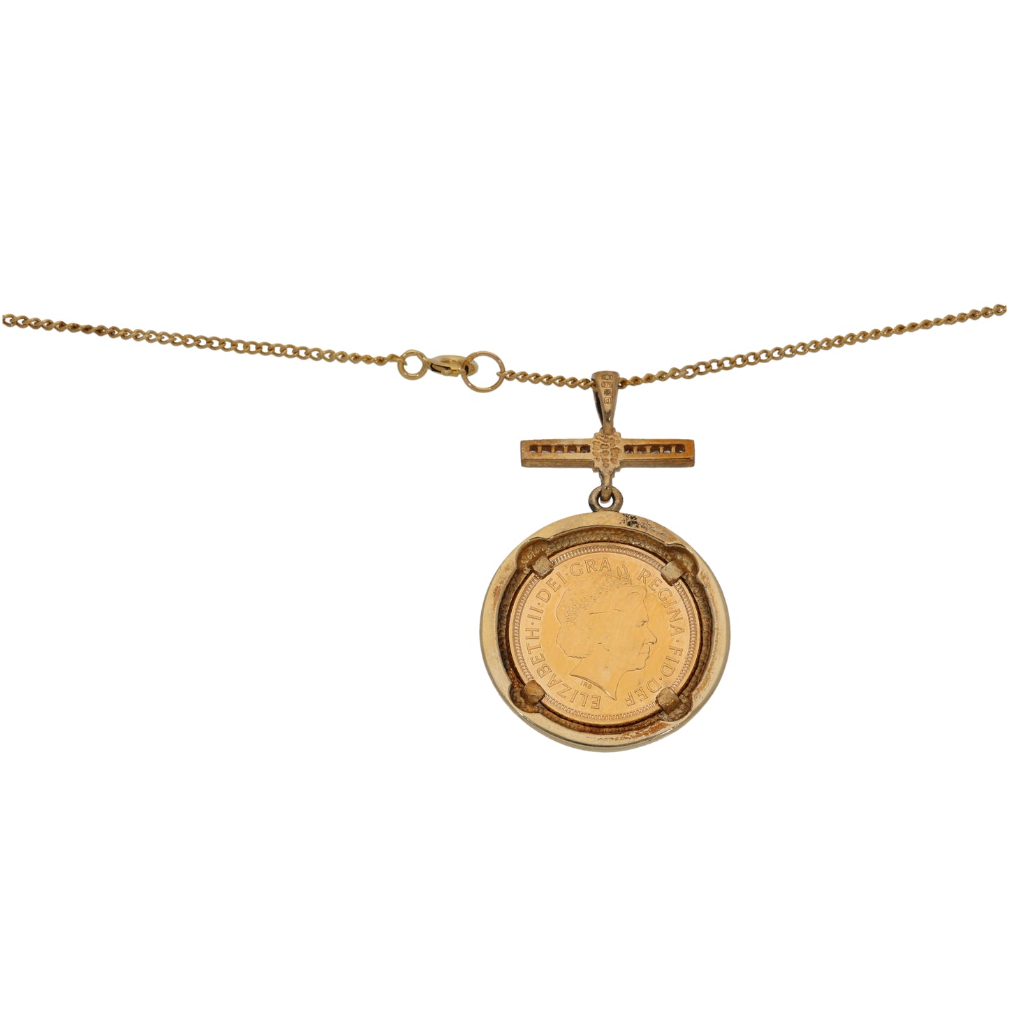 9ct Gold 0.10ct Diamond Coin Pendant With Chain