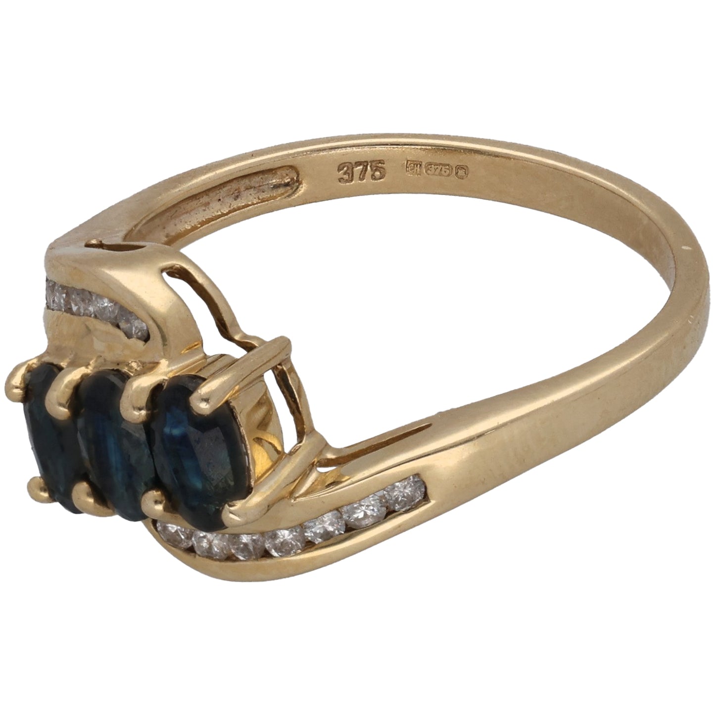 9ct Gold Sapphire & 0.07ct Diamond Dress/Cocktail Ring Size M