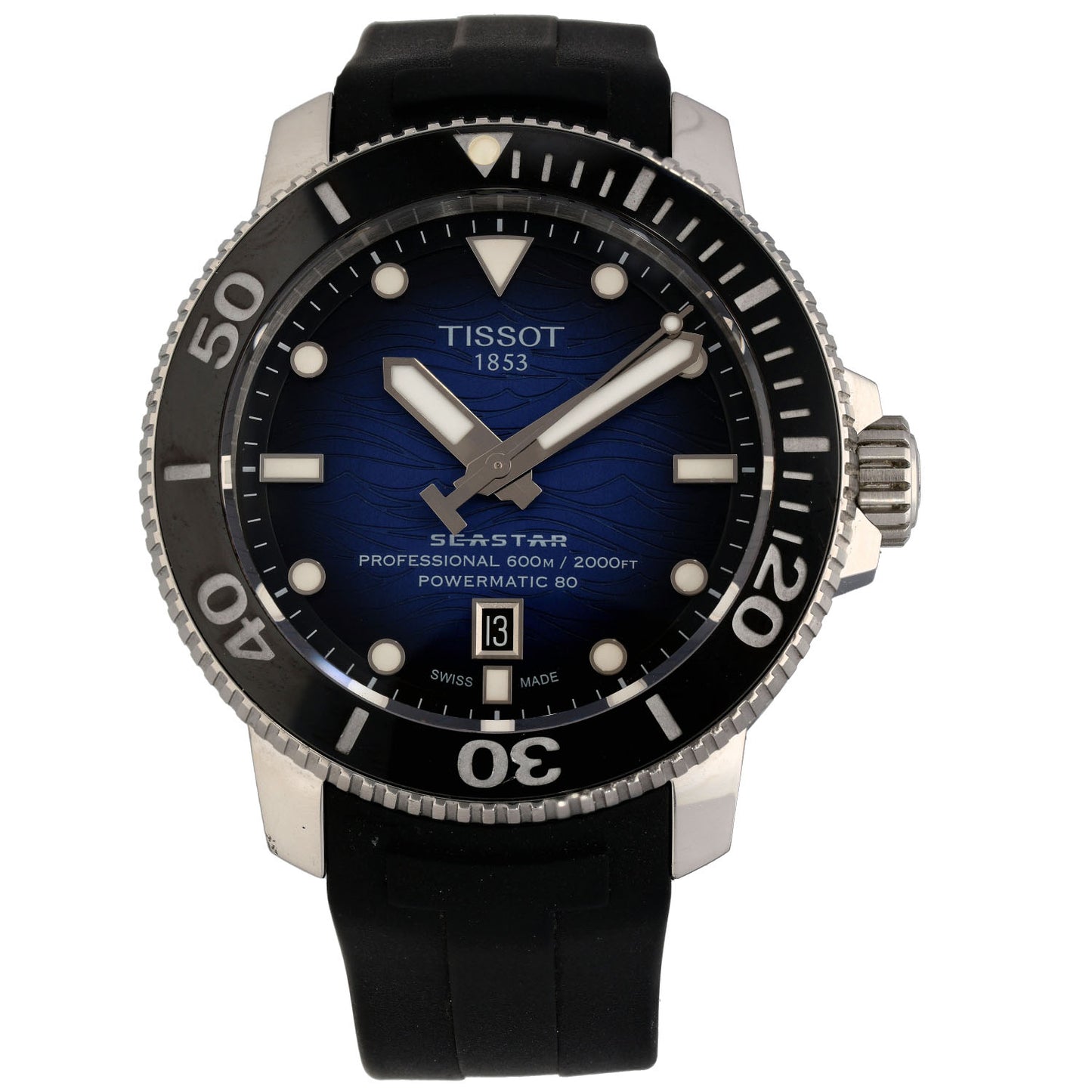 Tissot Seastar T120607 Men's stainless steel diver watch with blue dial, black bezel, black rubber strap