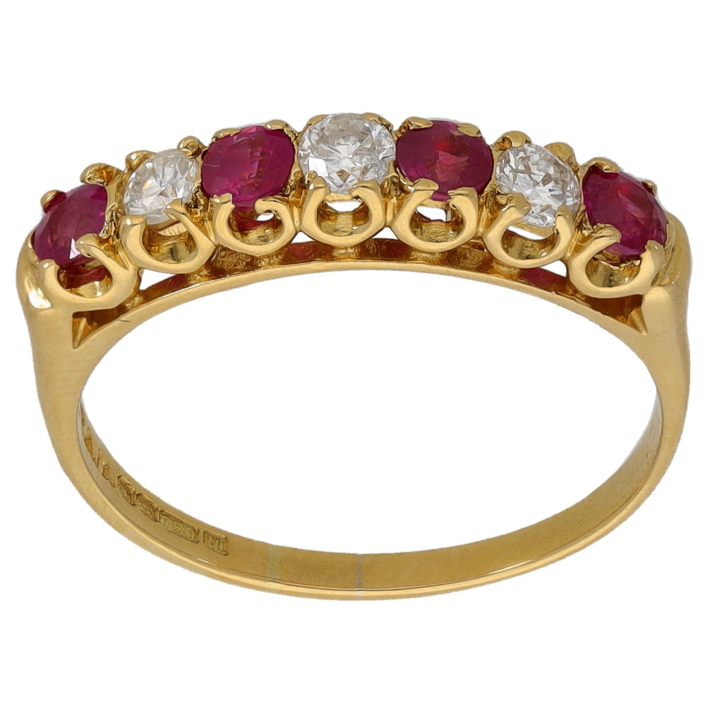 18ct Gold Ruby & 0.30ct Diamond Half Eternity Ring Size M