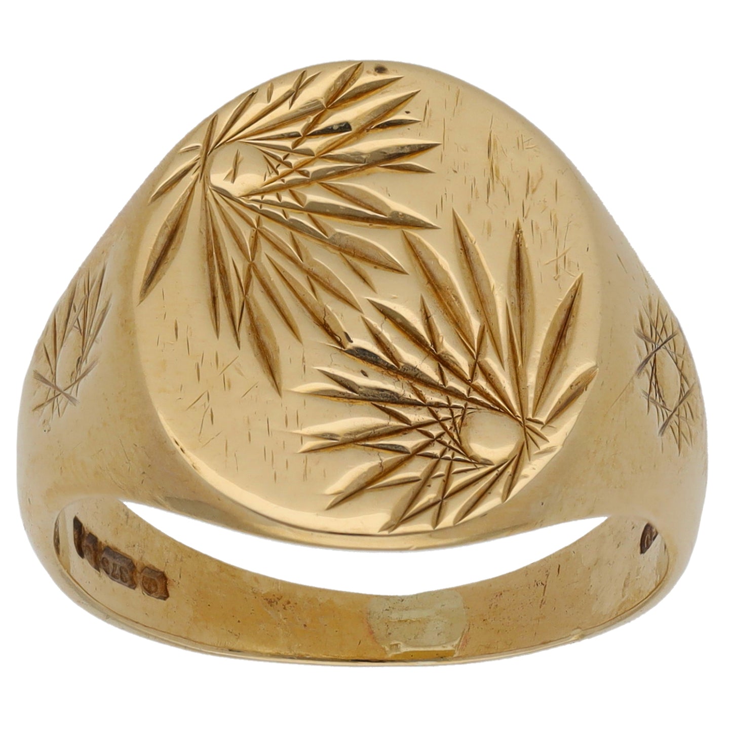 9ct Gold Patterned Signet Ring Size R