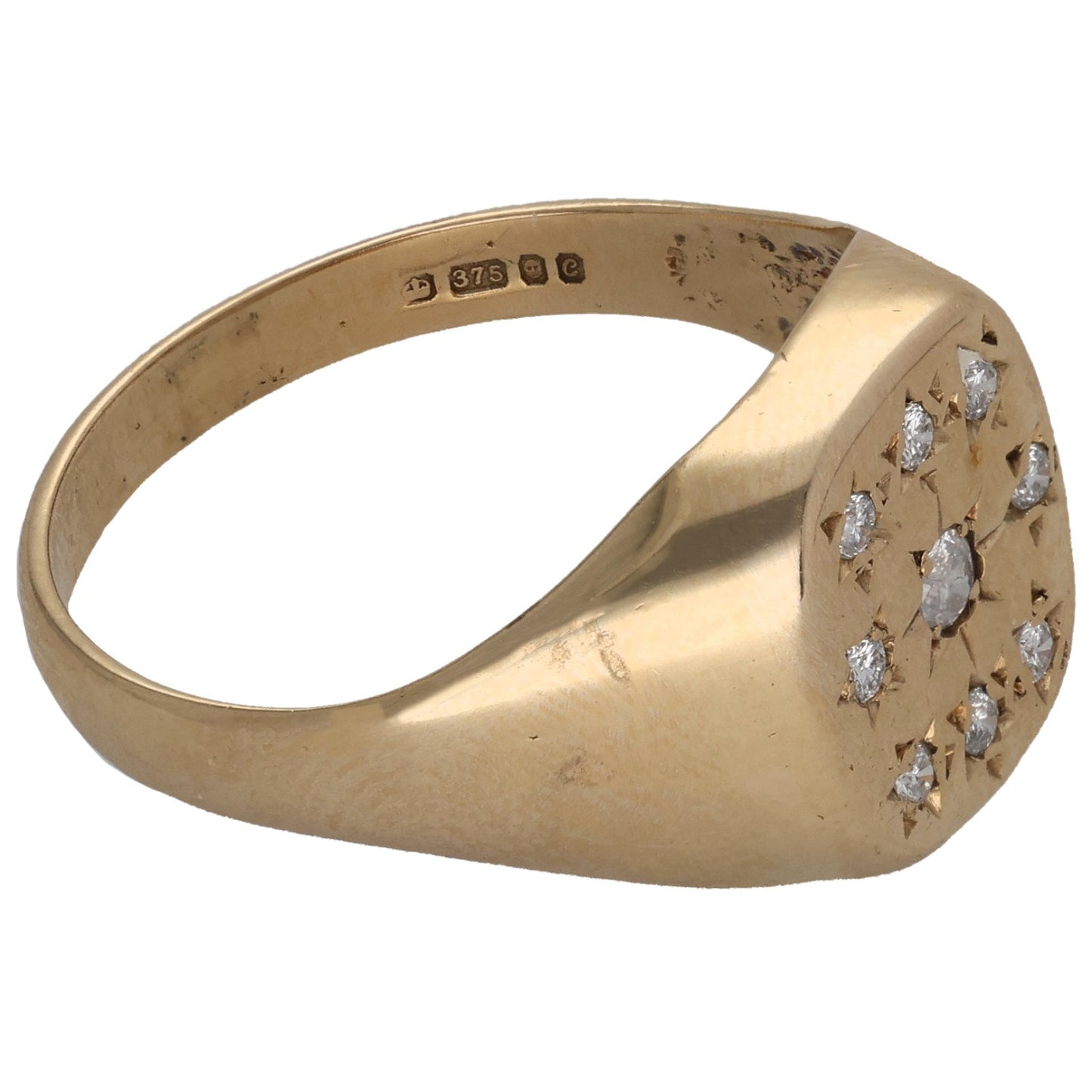 9ct Gold 0.13ct Diamond Signet Ring Size V