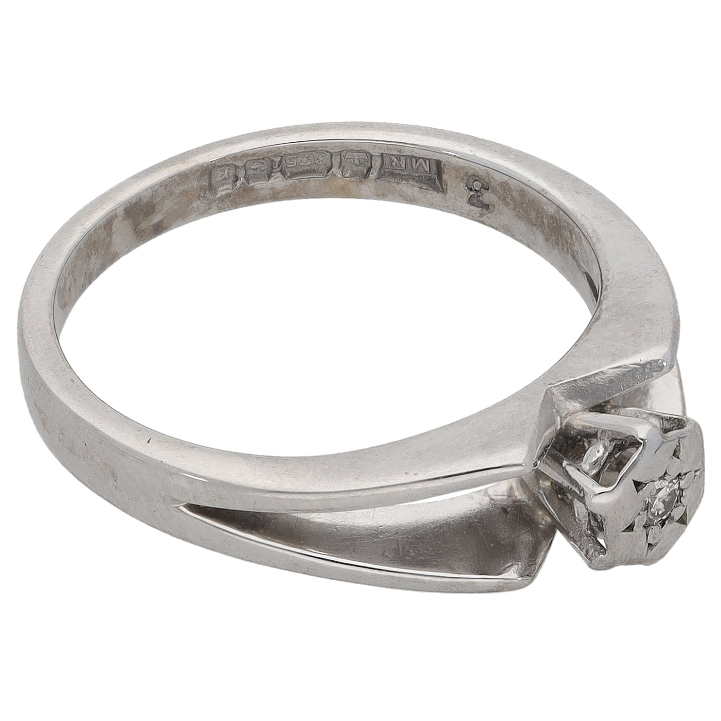 9ct White Gold 0.02ct Diamond Solitaire Ring Size L