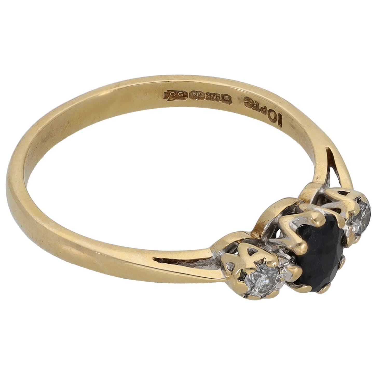 9ct Gold Sapphire & 0.08ct Diamond Trilogy Ring Size O