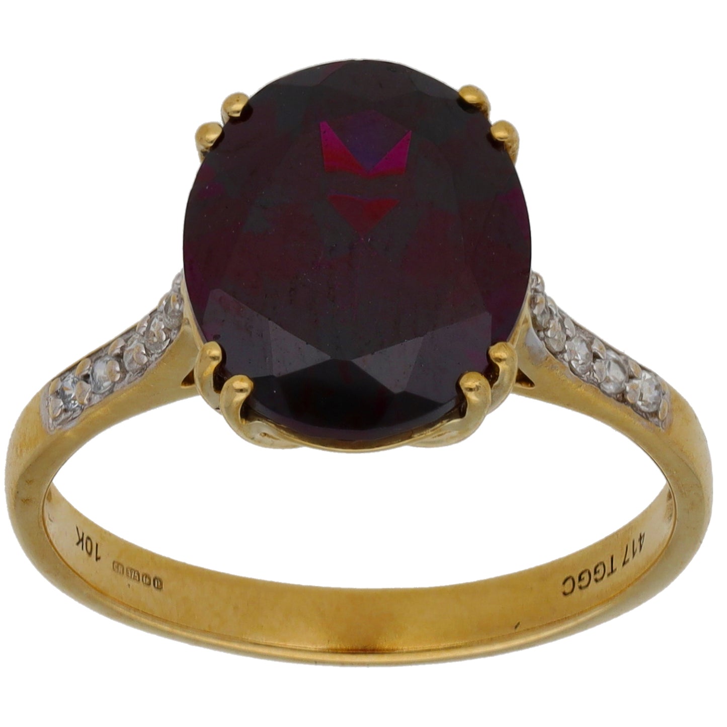 9ct Gold Garnet & Imitation Gems Single Stone Ring With Accents Size P