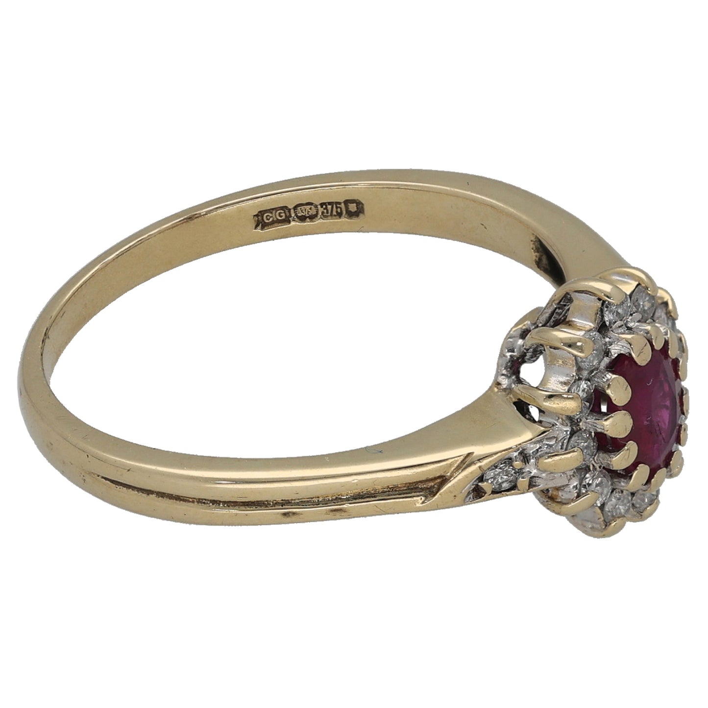 9ct Gold Glass Filled Ruby & 0.10ct Diamond Dress/Cocktail Ring Size O