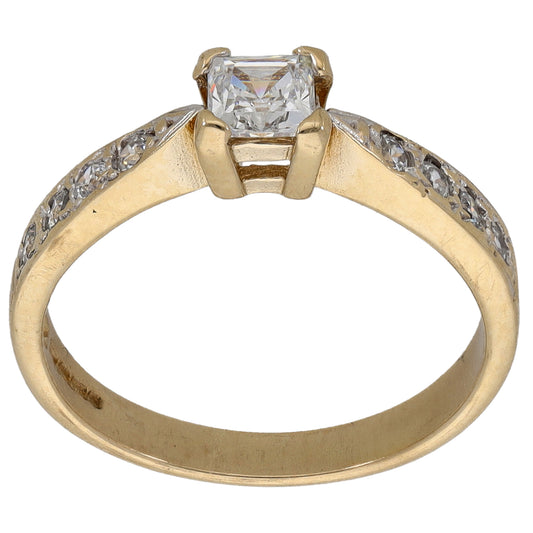 9ct Gold Cubic Zirconia Single Stone Ring with Accent Stones Size M