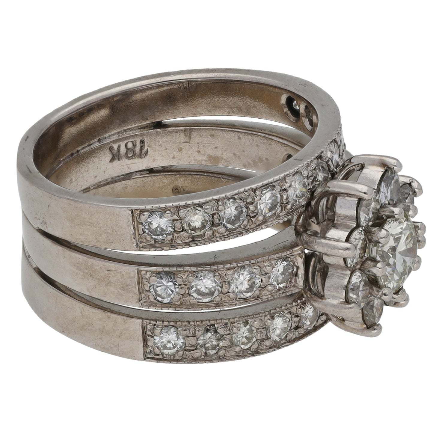 9ct White Gold 1.70ct Diamond Dress/Cocktail Ring Size M