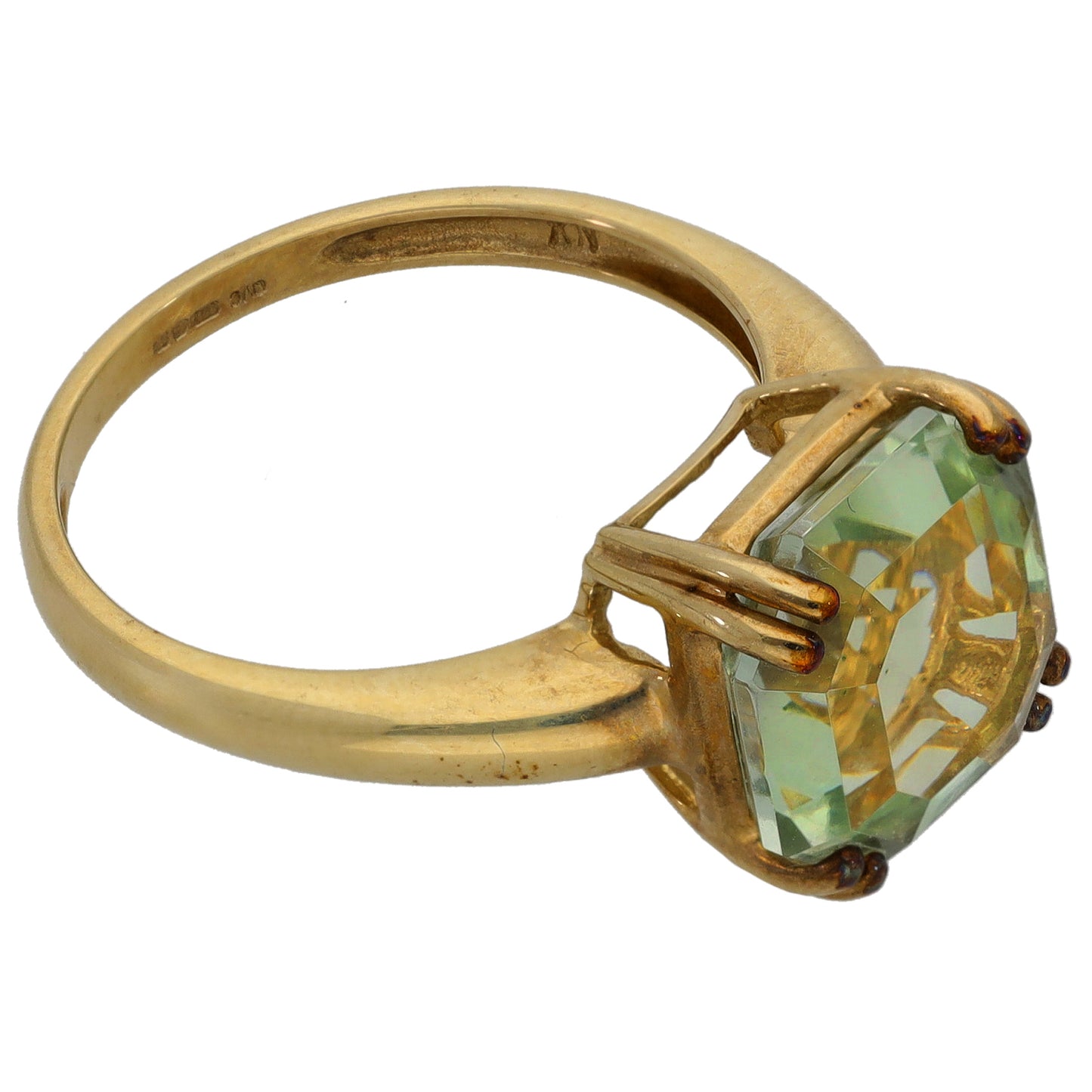 9ct Gold Green Quartz Single Stone Ring Size P
